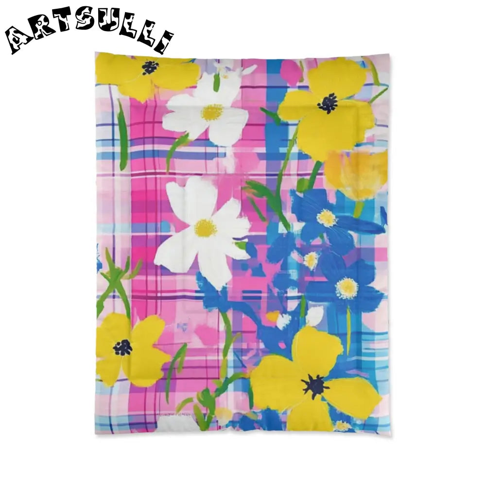 JAKKOUTTHEBXX Plaid Garden Pink and Purple Comforter JAKKOUTTHEBXX