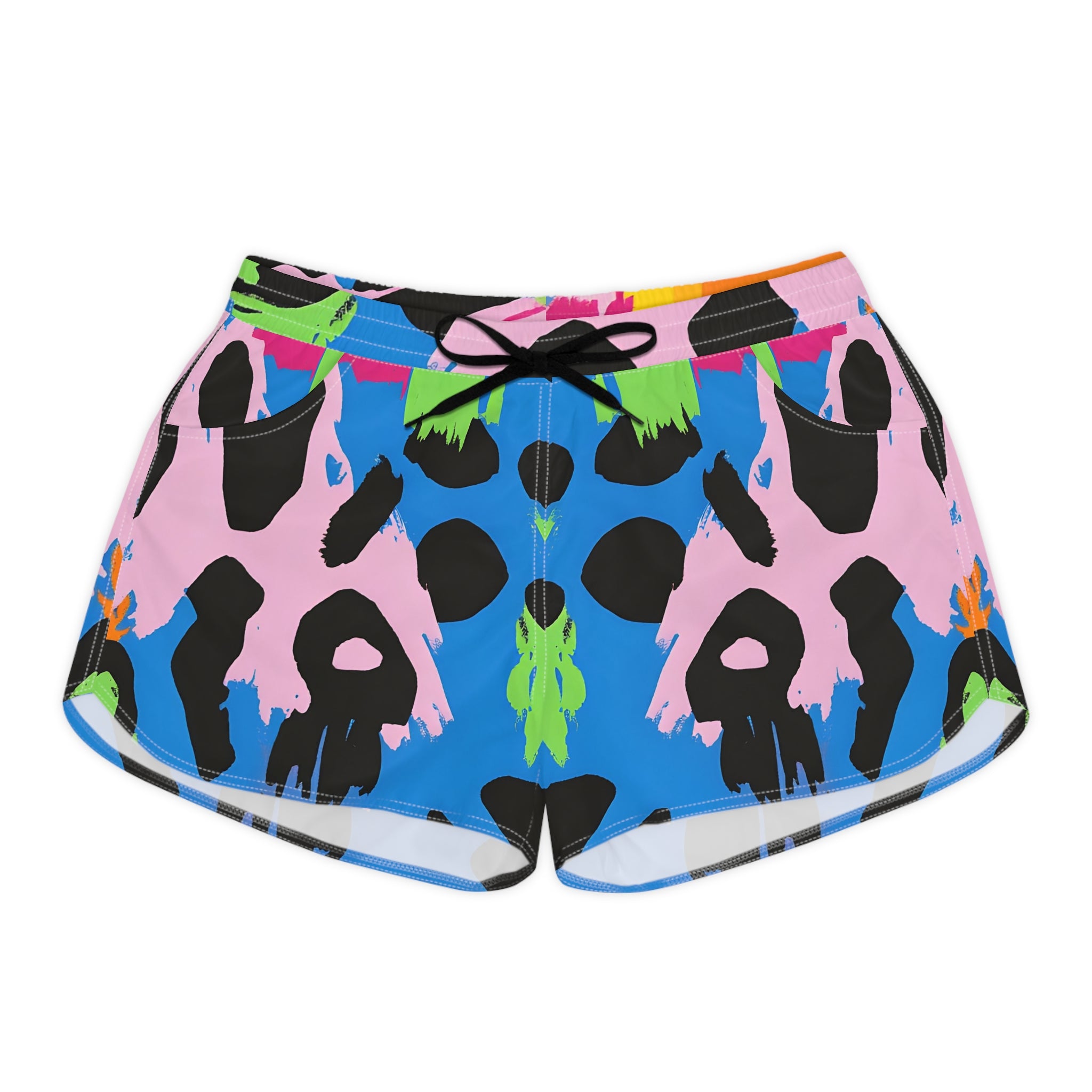 90s Neon Women's Casual Shorts (AOP), Artsulli - Art is Long, Life is Short, All Over Prints, Size, S, Color, Black drawstring, , , 23410278581117171053