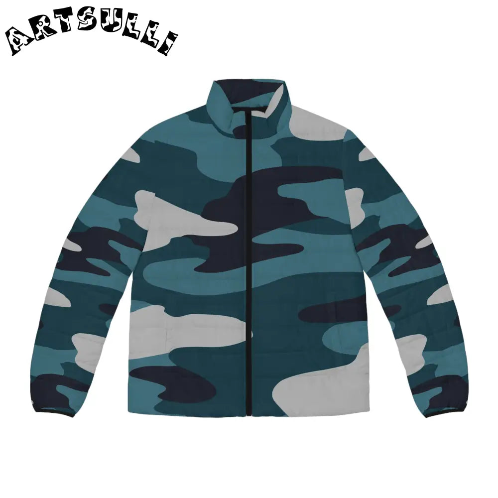 JAKKOUTTHEBXX Blue Camouflage Men’s Puffer Jacket (AOP)