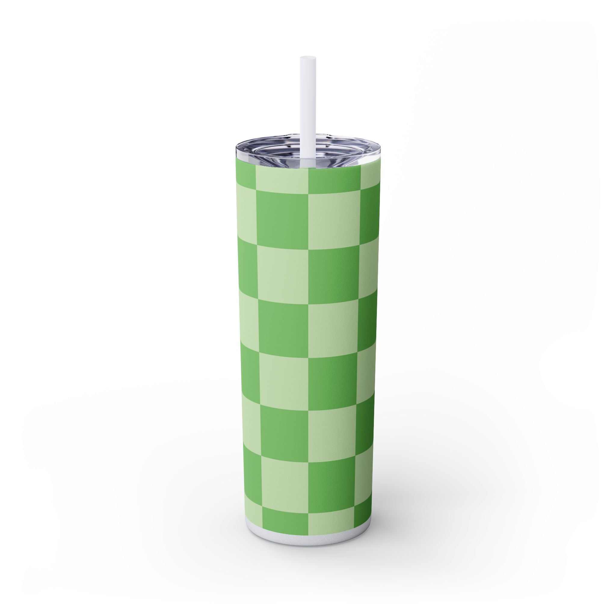 Checkerboard Green Skinny Tumbler with Straw, 20oz, Artsulli - Art is Long, Life is Short, Mug, Finish, Glossy, Color, Glitter Iceberg, Size, 20oz, 41231239191068285728