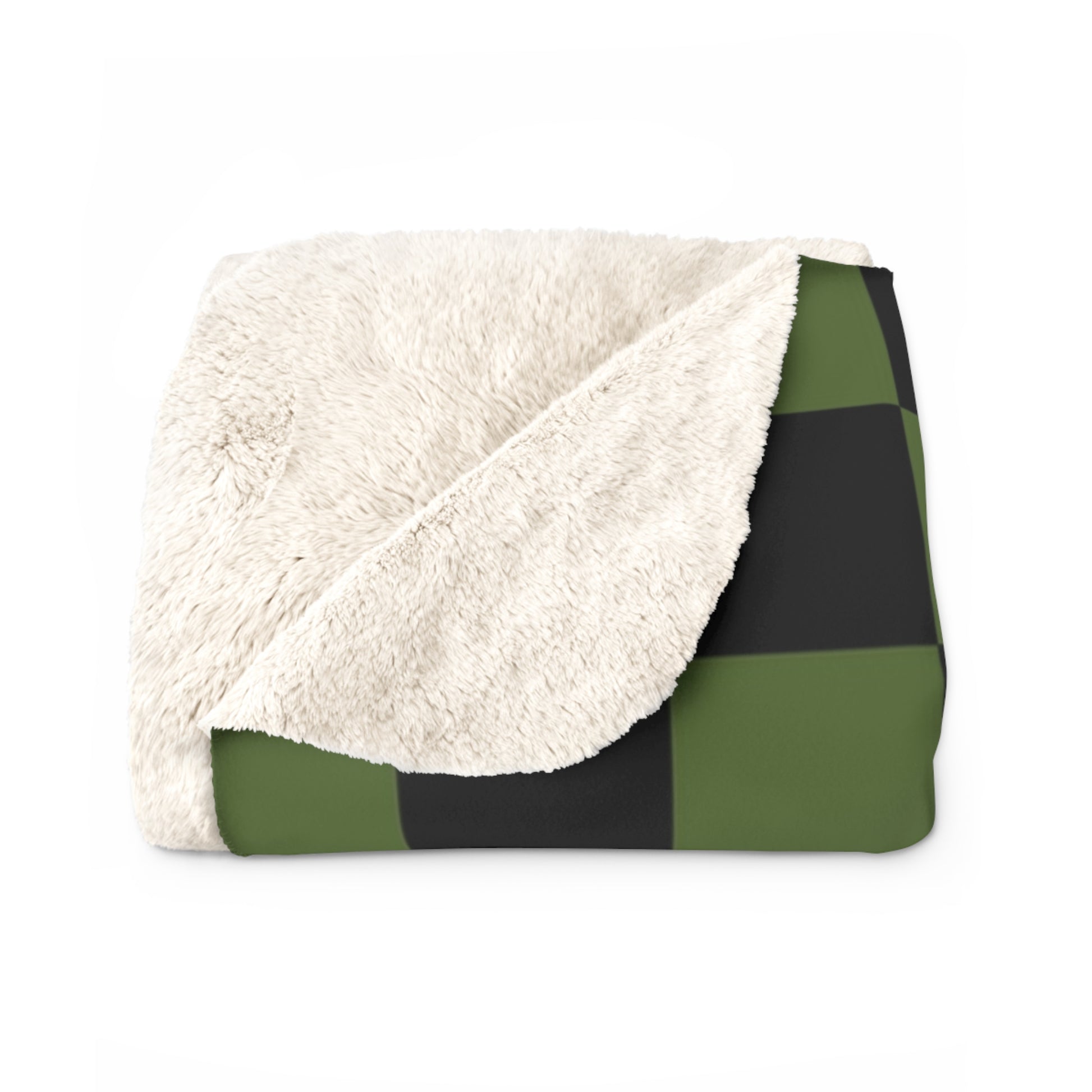 Checkerboard Olive Green and Black Sherpa Fleece Blanket, Artsulli - Art is Long, Life is Short, Home Decor, , , , , , , 