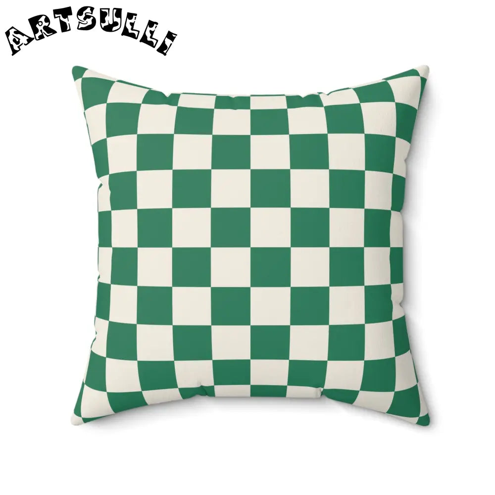 JAKKOUTTHEBXX Checkerboard Dark Green Spun Polyester Square Pillow