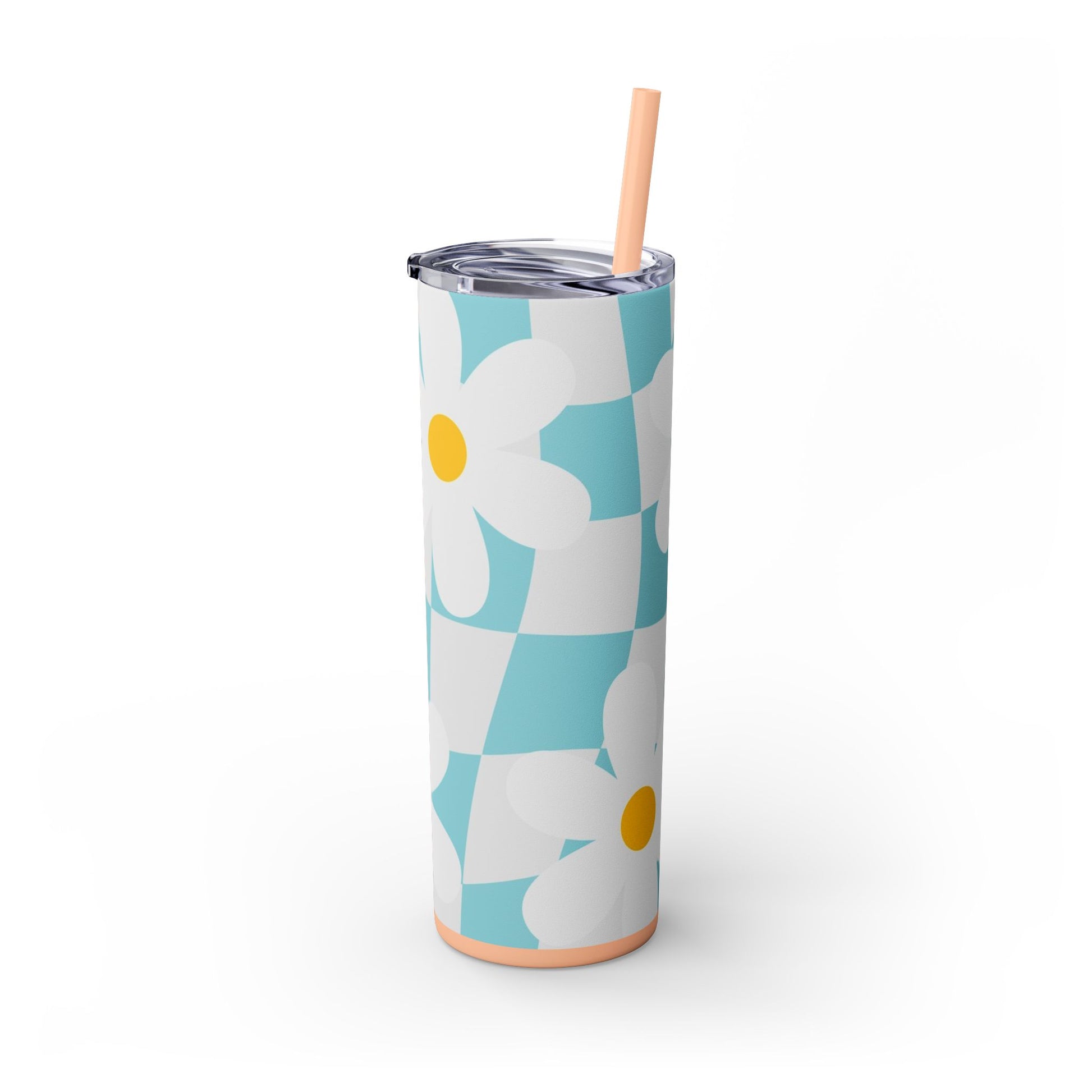Trippy Check Garden Skinny Tumbler with Straw, 20oz, Artsulli - Art is Long, Life is Short, Mug, , , , , , , 