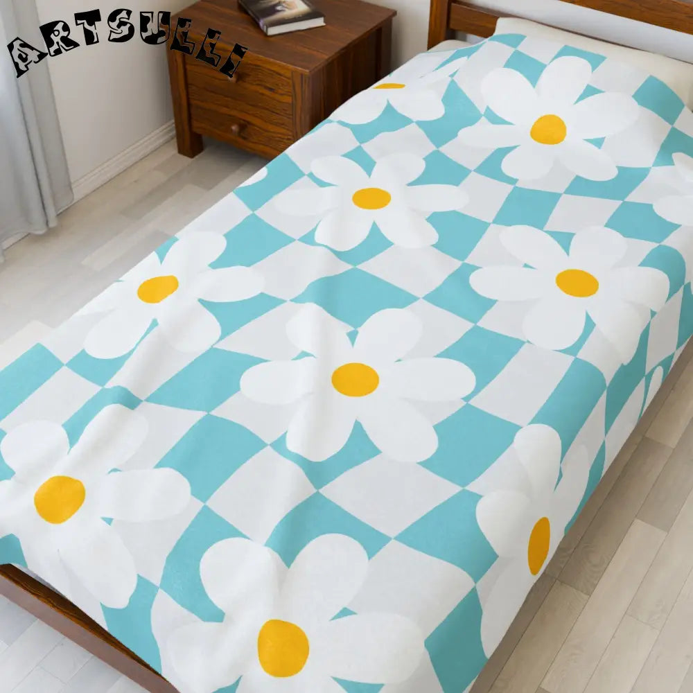 JAKKOUTTHEBXX Trippy Check Garden Velveteen Plush Blanket