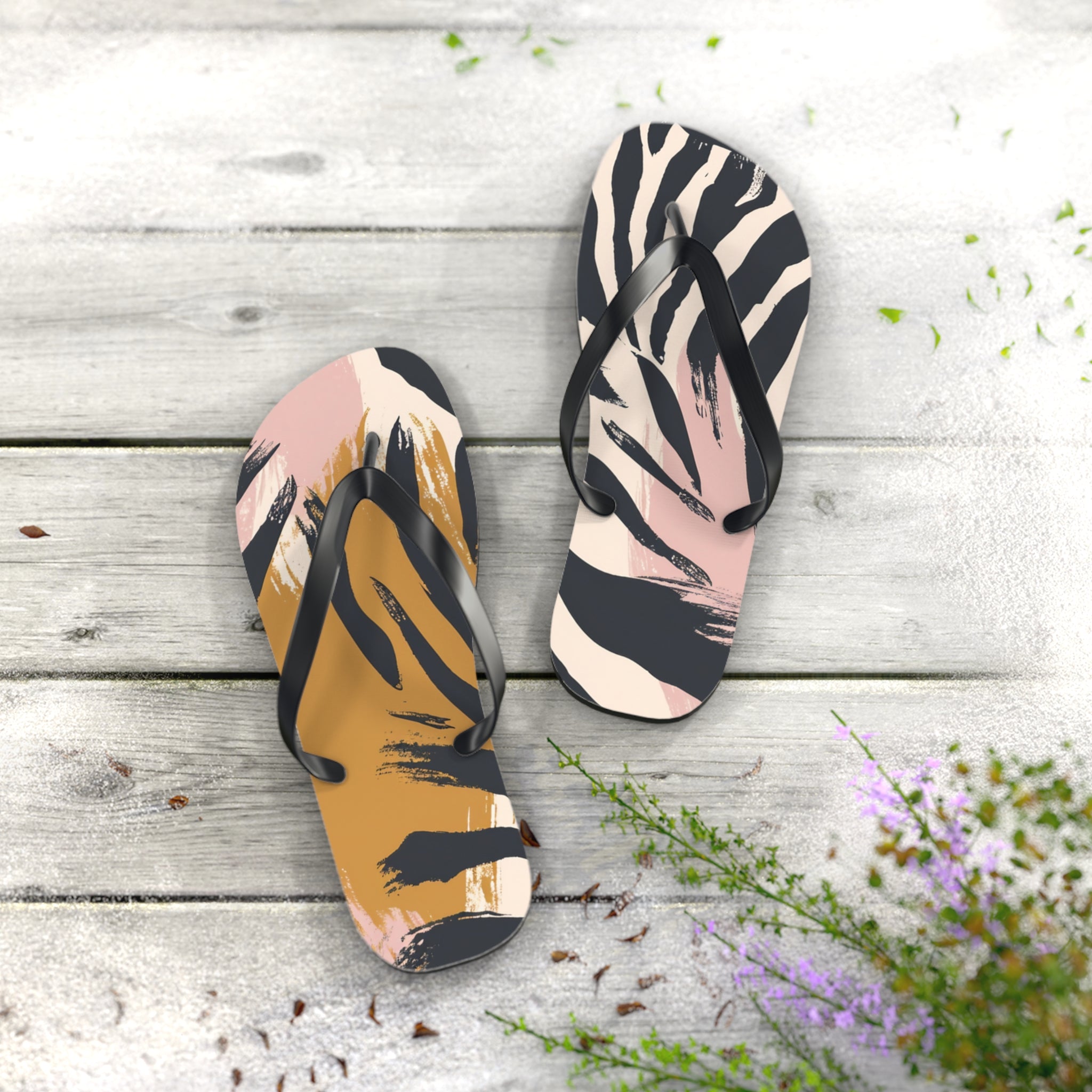 Zebra Brush Strokes Flip Flops, Artsulli - Art is Long, Life is Short, Shoes, , , , , , , 