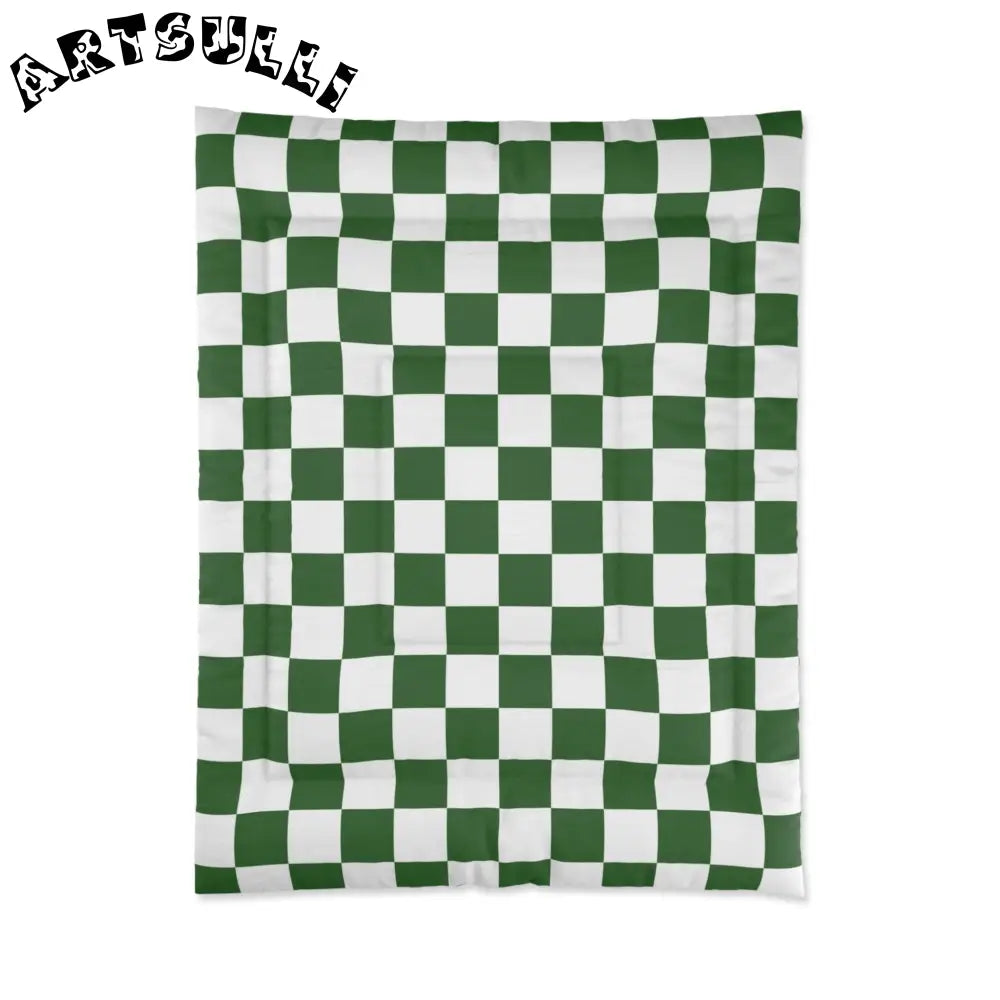 JAKKOUTTHEBXX Checkerboard White and Dark Green Comforter