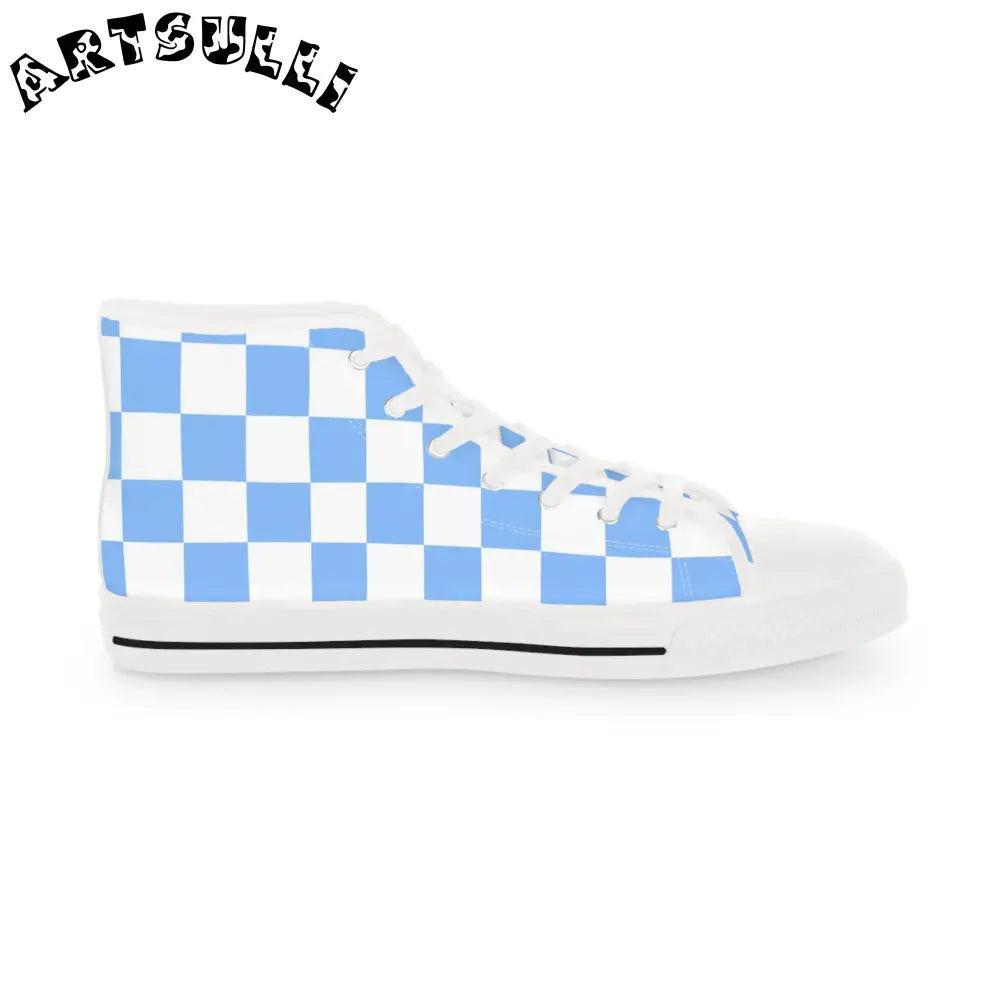 JAKKOUTTHEBXX Checkerboard White and Light Blue Men’s High Top