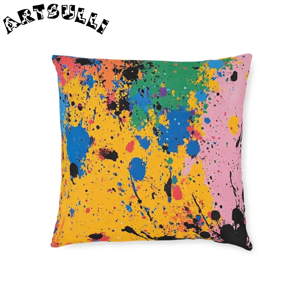 JAKKOUTTHEBXX The Colors Of Paint Splatter Square Pillow - Pink Back
