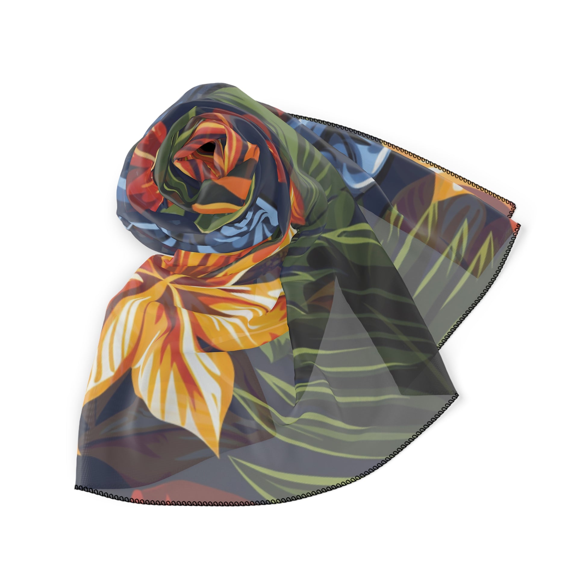 Tiki Bloom Navy Poly Scarf, Artsulli - Art is Long, Life is Short, Accessories, , , , , , , 