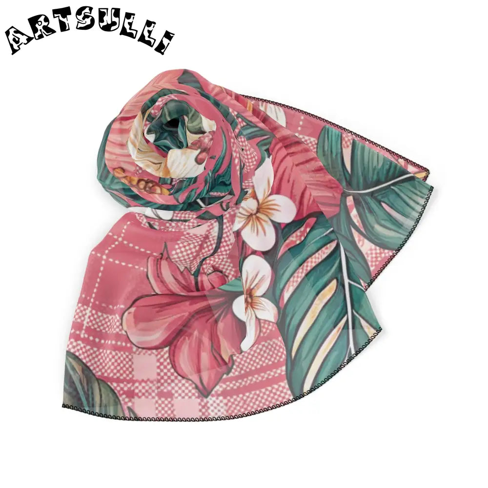 JAKKOUTTHEBXX Plaid x Floral Burgundy and Green Poly Scarf