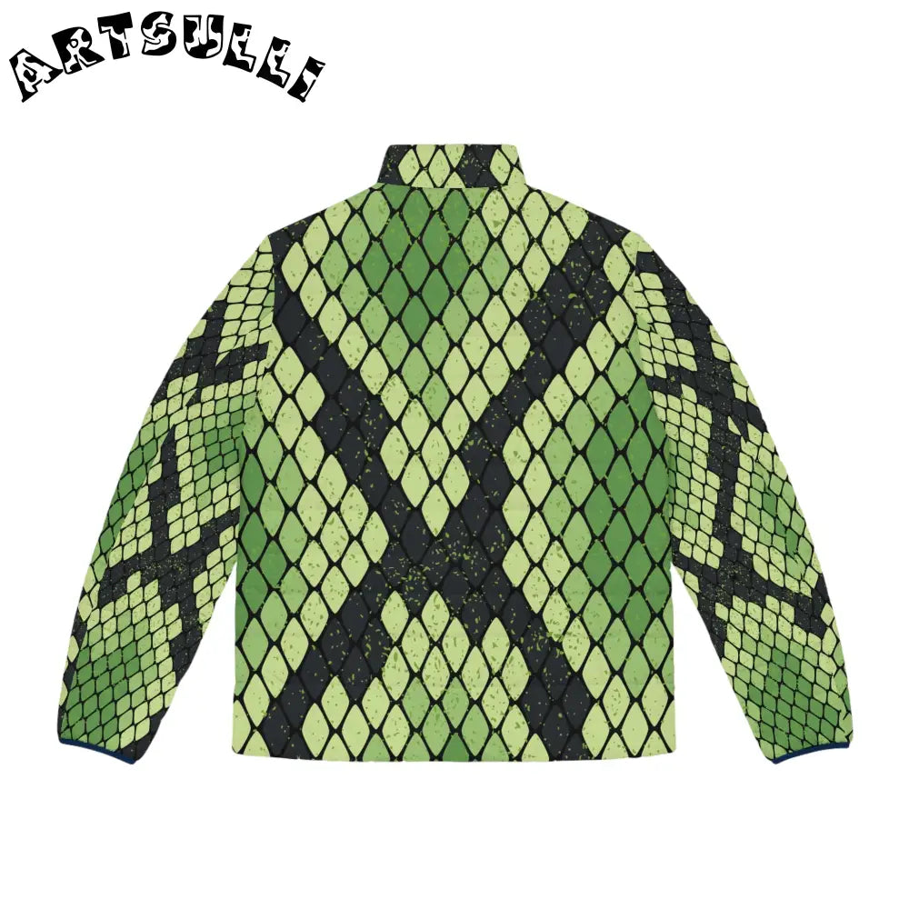 JAKKOUTTHEBXX Snake Skin Green and Black Men’s Puffer Jacket (AOP)