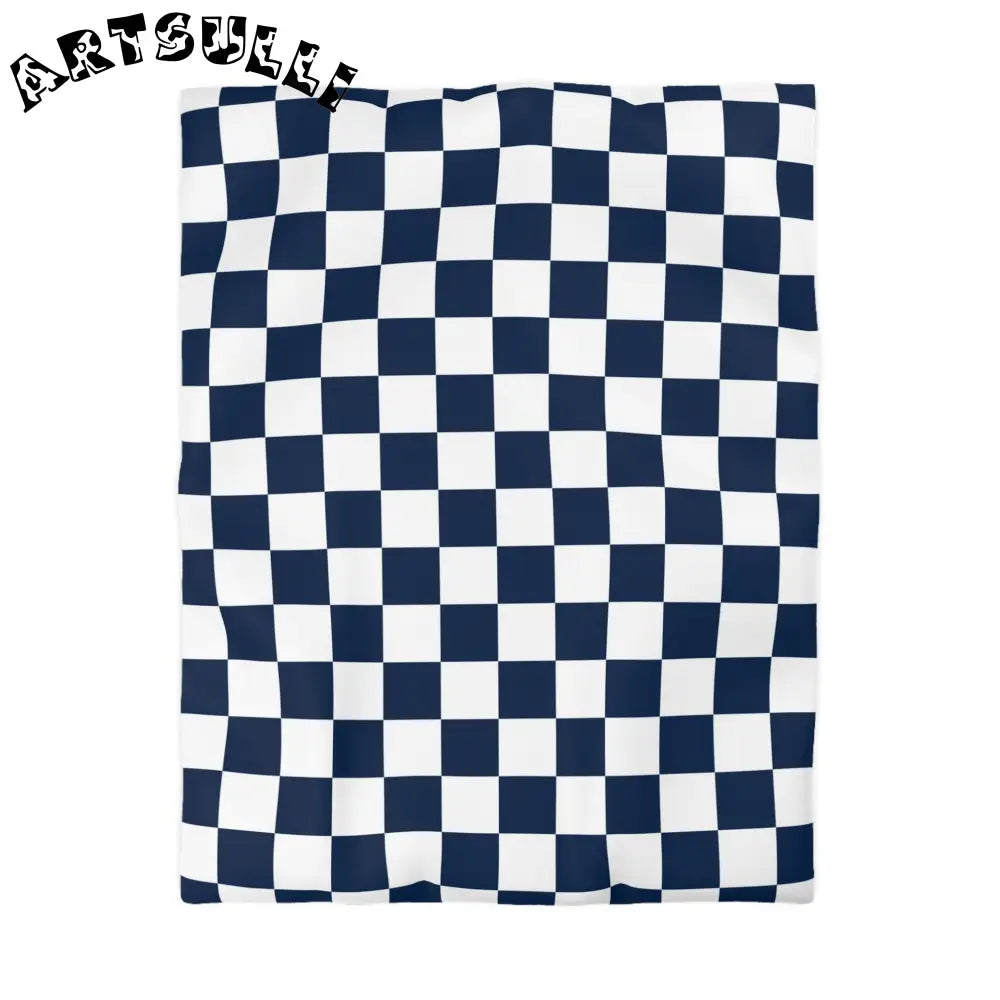 JAKKOUTTHEBXX Checkerboard White and Navy Blue Microfiber Duvet