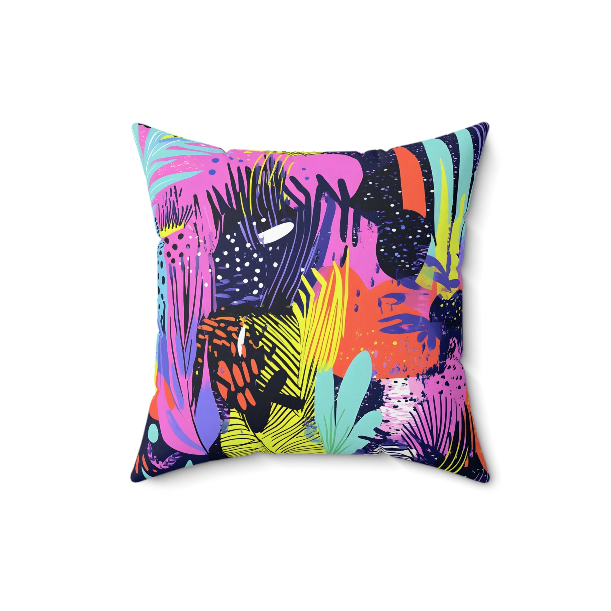 Dark Neon Rainforest Spun Polyester Square Pillow, Artsulli - Art is Long, Life is Short, Home Decor, , , , , , , 
