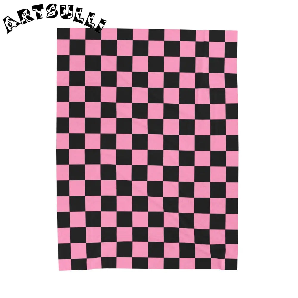 JAKKOUTTHEBXX Checkerboard Black and Pink Velveteen Plush Blanket