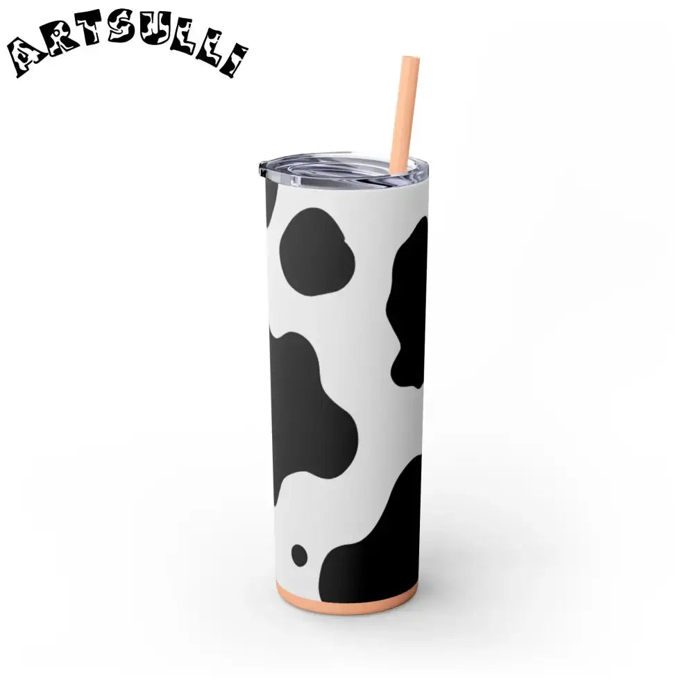 JAKKOUTTHEBXX White cow print skinny tumbler with clear lid