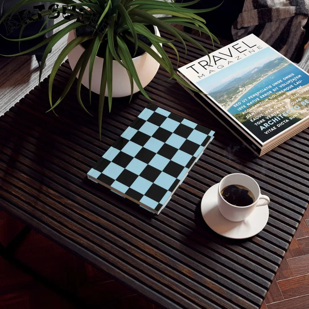 JAKKOUTTHEBXX Checkerboard Black and Blue Hard Backed Journal