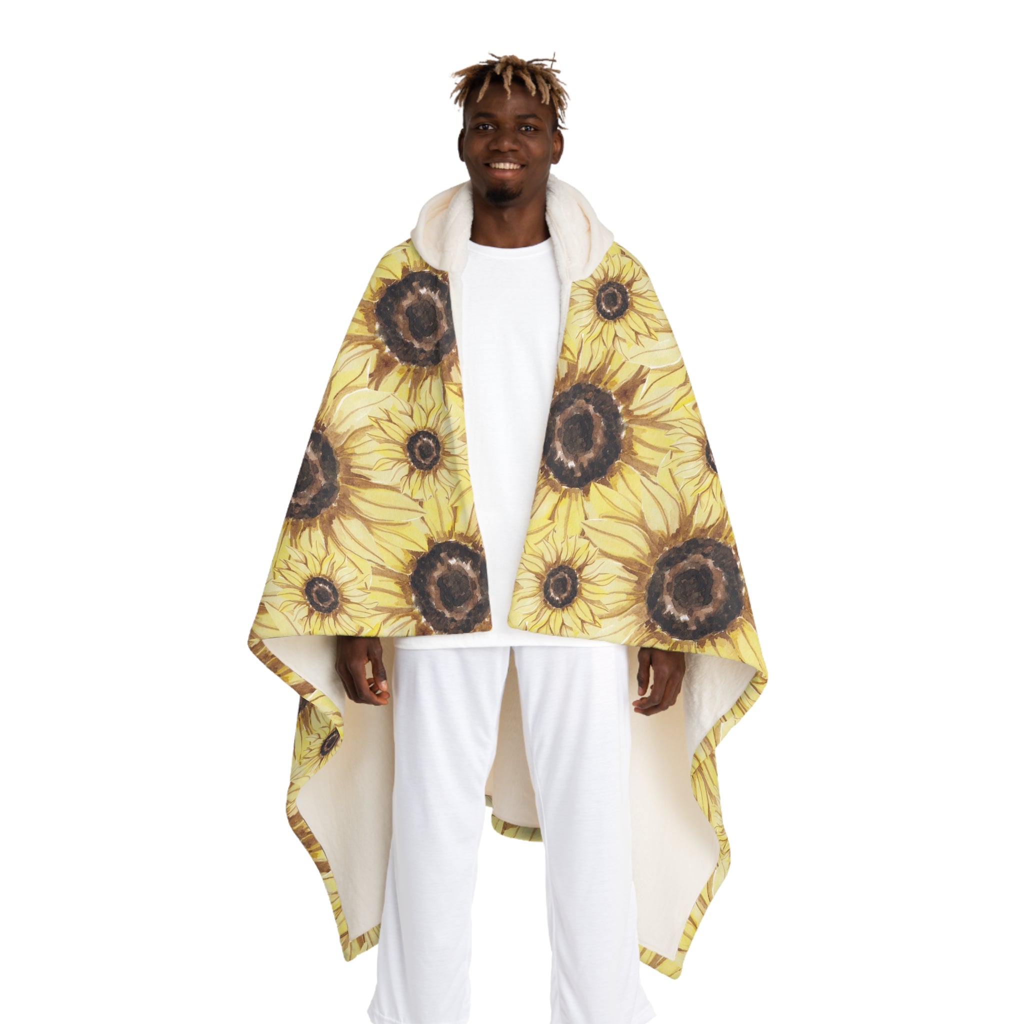 Retro Anime Sunflower Hooded Sherpa Fleece Blanket, Artsulli - Art is Long, Life is Short, All Over Prints, Size, One size, Color, Cream, , , 55383729969366780055