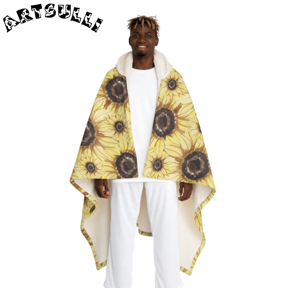 JAKKOUTTHEBXX Retro Anime Sunflower Hooded Sherpa Fleece Blanket