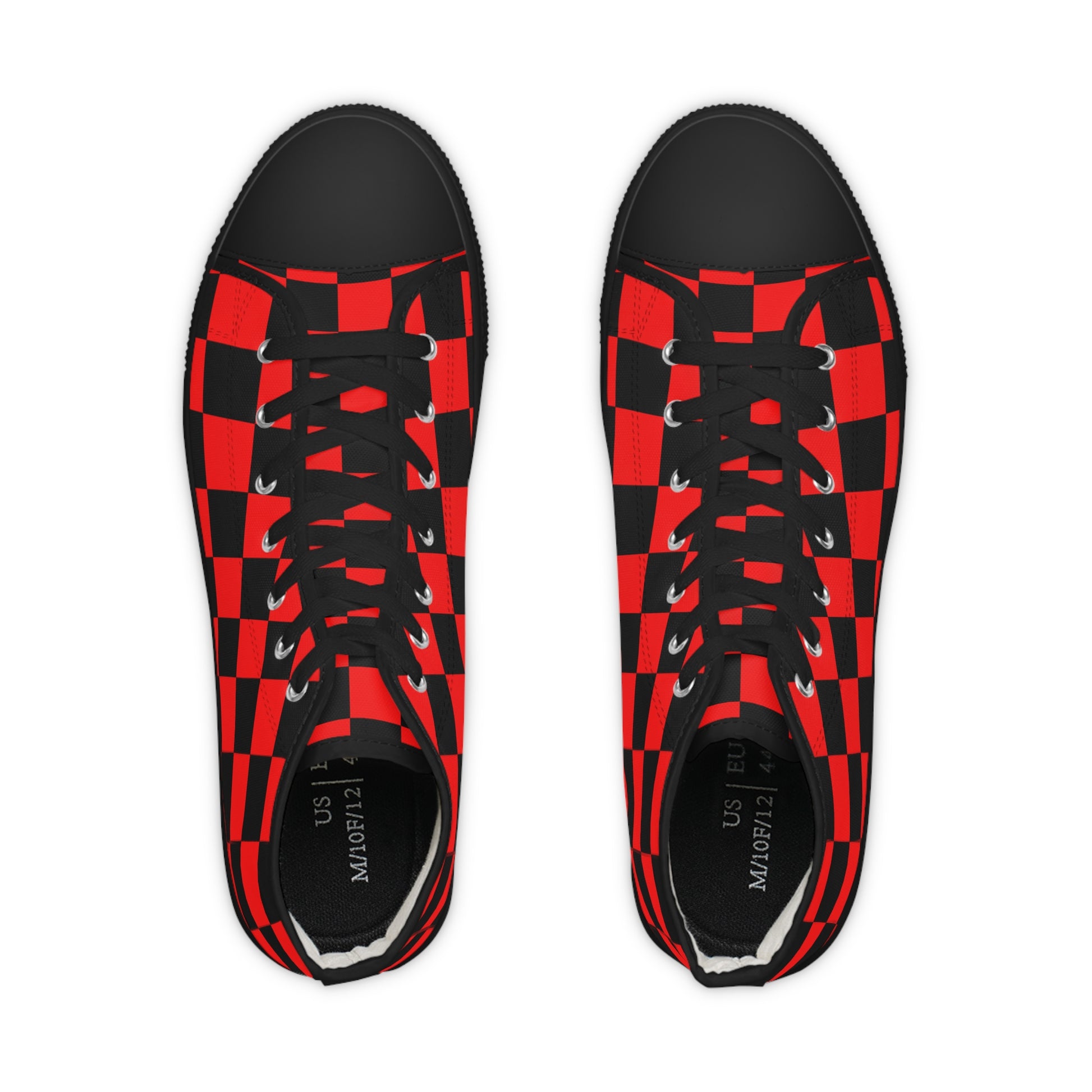 Checkerboard Red and Black Men's High Top Sneakers, Artsulli - Art is Long, Life is Short, Shoes, , , , , , , 