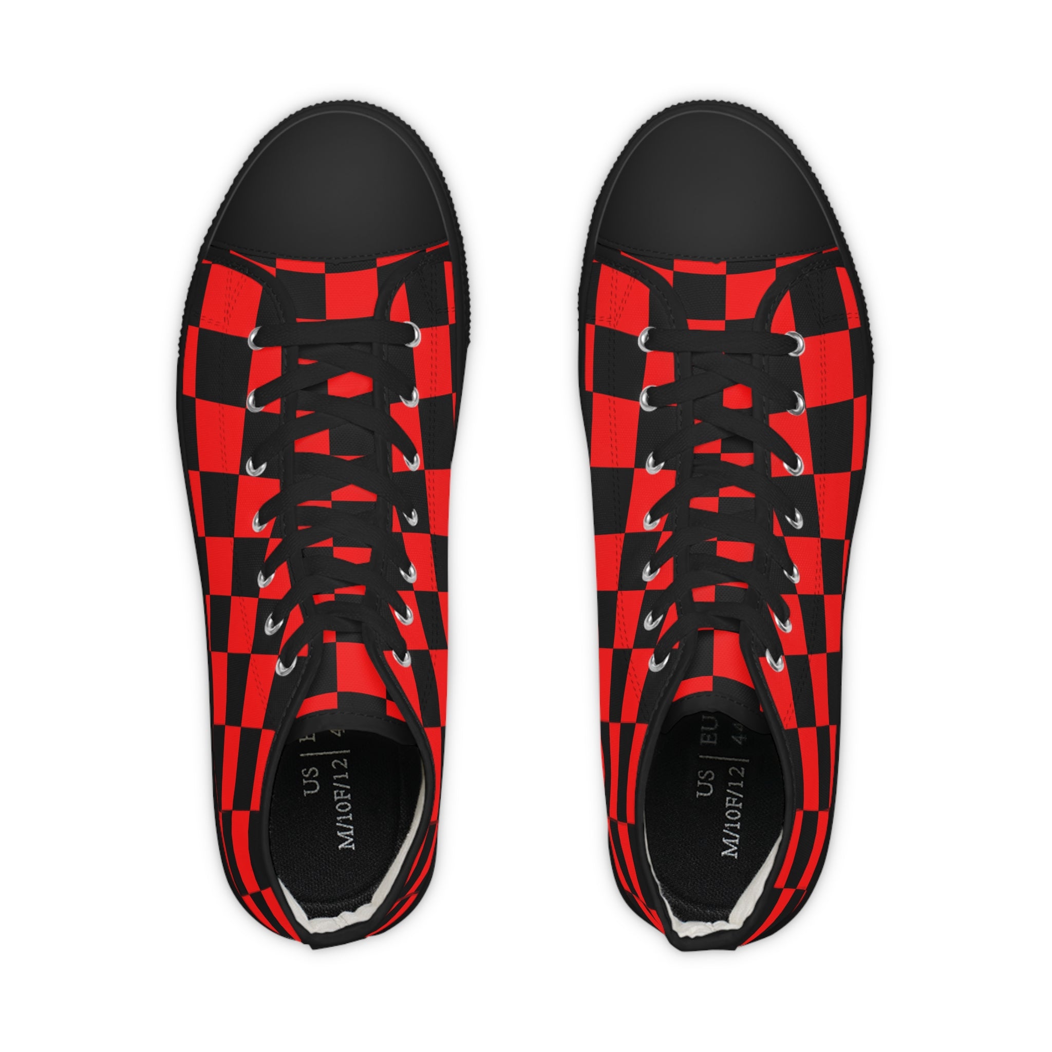 Checkerboard Red and Black Men's High Top Sneakers, Artsulli - Art is Long, Life is Short, Shoes, , , , , , , 