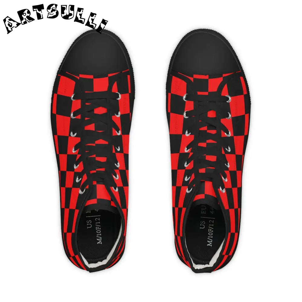 JAKKOUTTHEBXX Checkerboard Red and Black Men’s High Top Sneakers