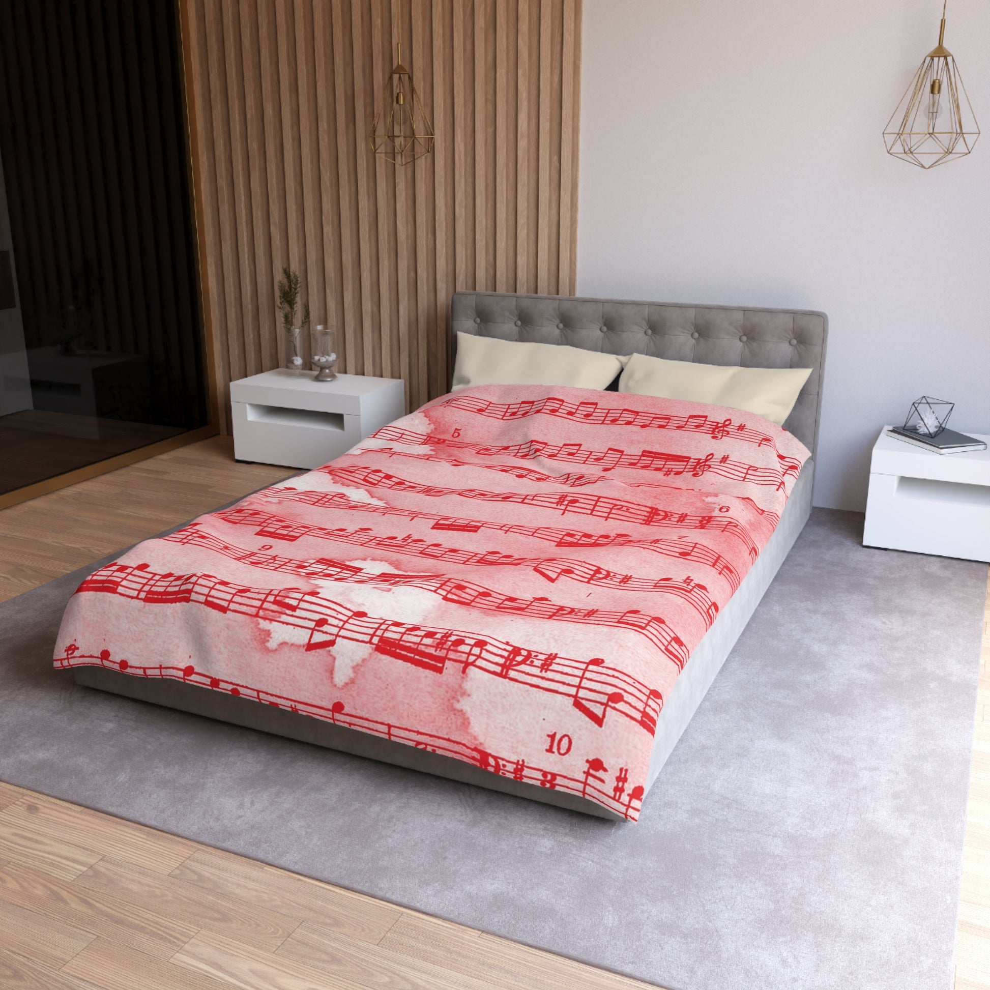 Drip Spill Type Beat Sheet Music Red Microfiber Duvet Cover, Artsulli - Art is Long, Life is Short, Home Decor, , , , , , , 