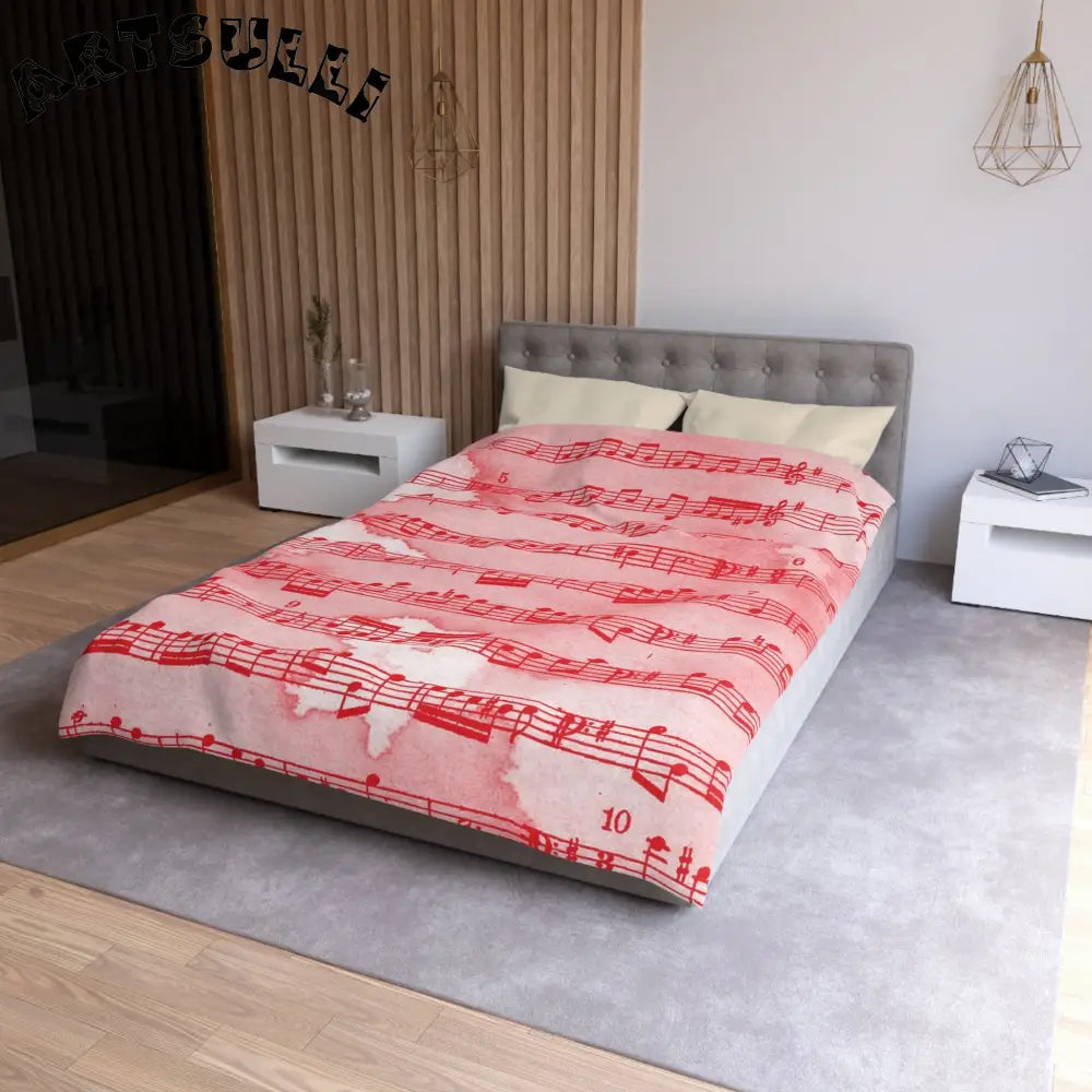 JAKKOUTTHEBXX Red Watercolor Sheet Music Art Printed Duvet Cover 2025