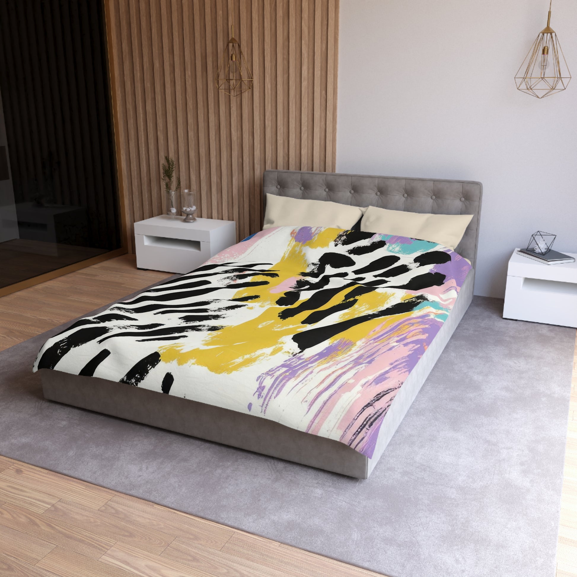 Wild Zebra Stripes x Paint Brush Strokes Multi-Color Microfiber Duvet Cover, Artsulli - Art is Long, Life is Short, Home Decor, , , , , , , 