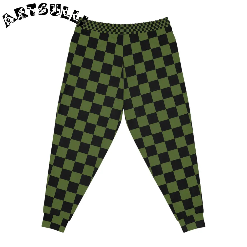 JAKKOUTTHEBXX Checkerboard Olive Green and Black Athletic Joggers
