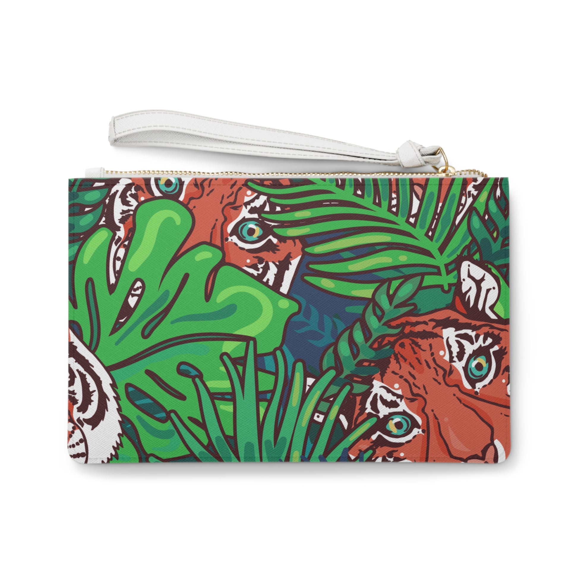 Tropical Jungle Tigers Blue and Green Clutch Bag, Artsulli - Art is Long, Life is Short, Bags, , , , , , , 