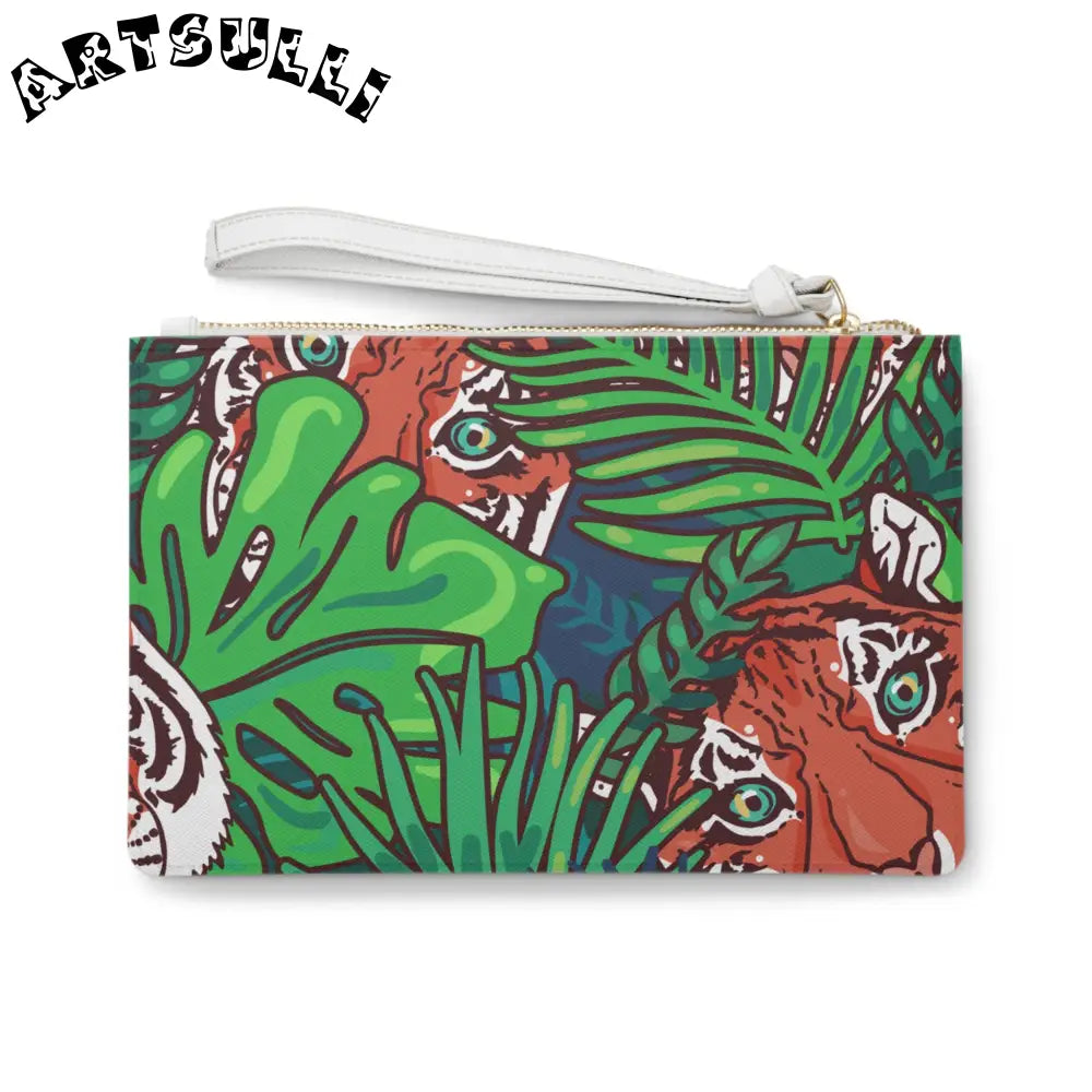 JAKKOUTTHEBXX Tropical Jungle Tigers Blue and Green Clutch Bag