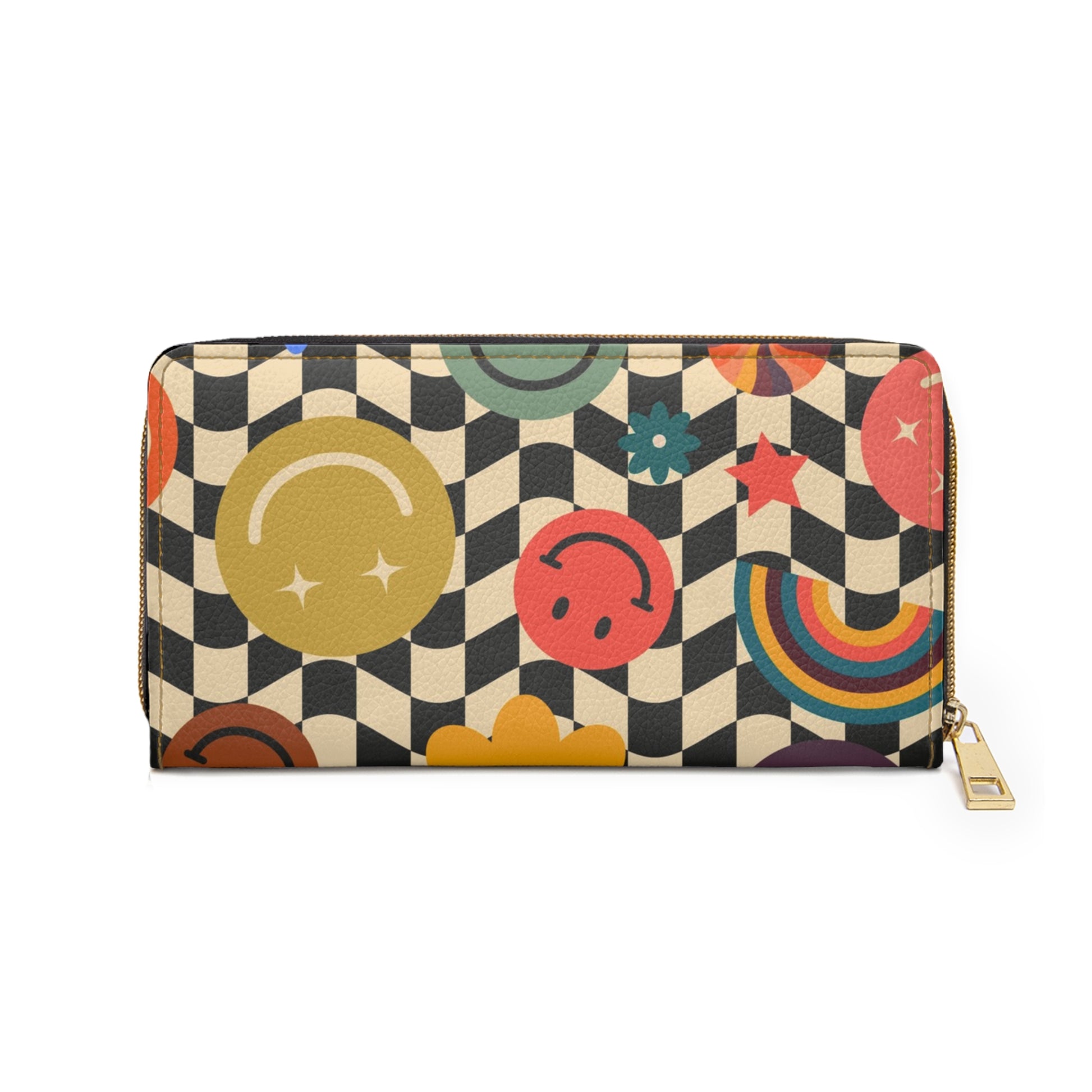 Trippy x Wavy Checkerboard x Smiley Face x Rainbow x Flowers Multi-Color Zipper Wallet, Artsulli - Art is Long, Life is Short, Accessories, , , , , , , 