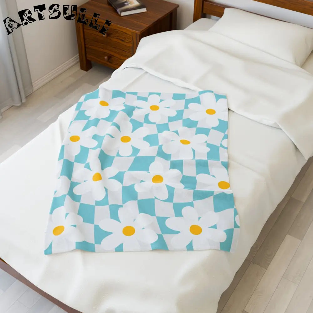 JAKKOUTTHEBXX Trippy Check Garden Velveteen Plush Blanket