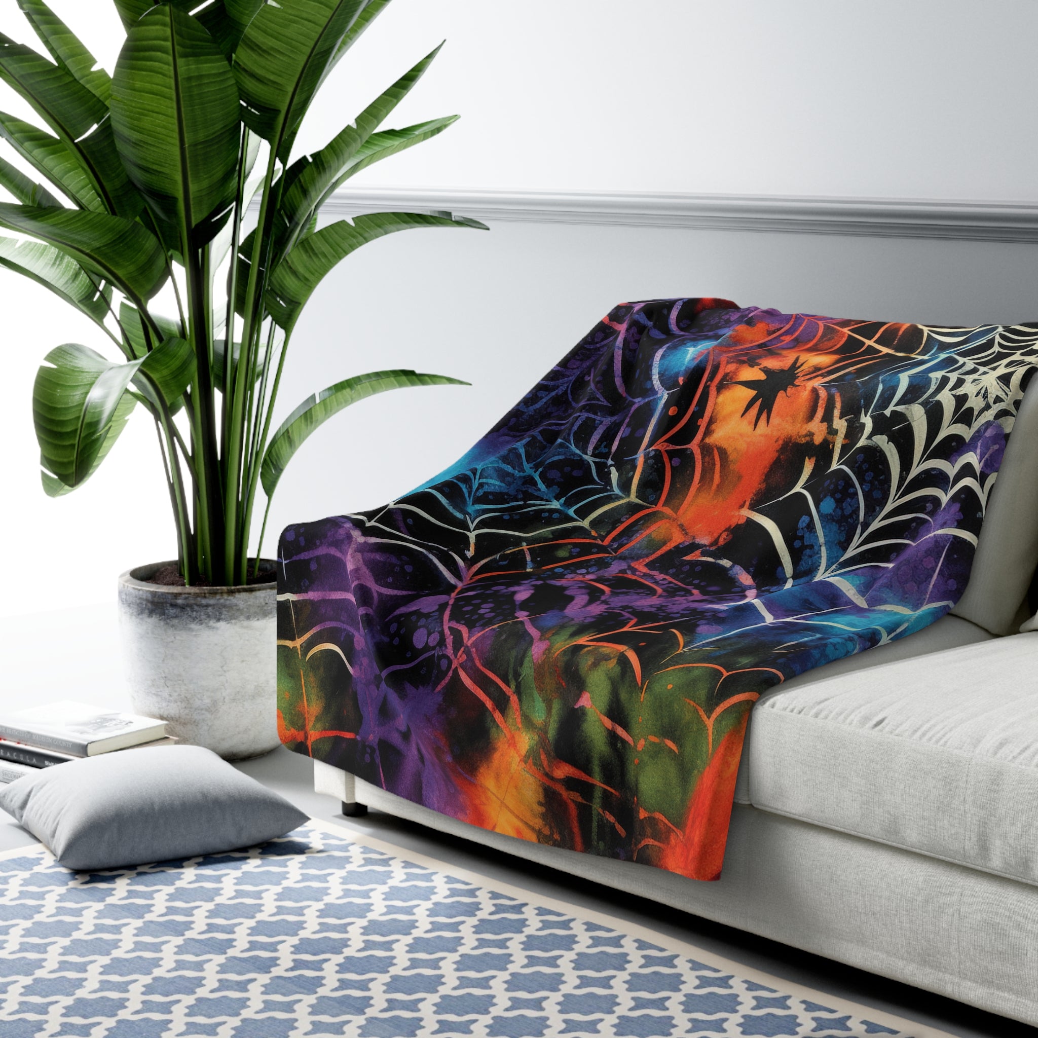 Spider Web Tie Dye Sherpa Fleece Blanket, Artsulli - Art is Long, Life is Short, Home Decor, , , , , , , 