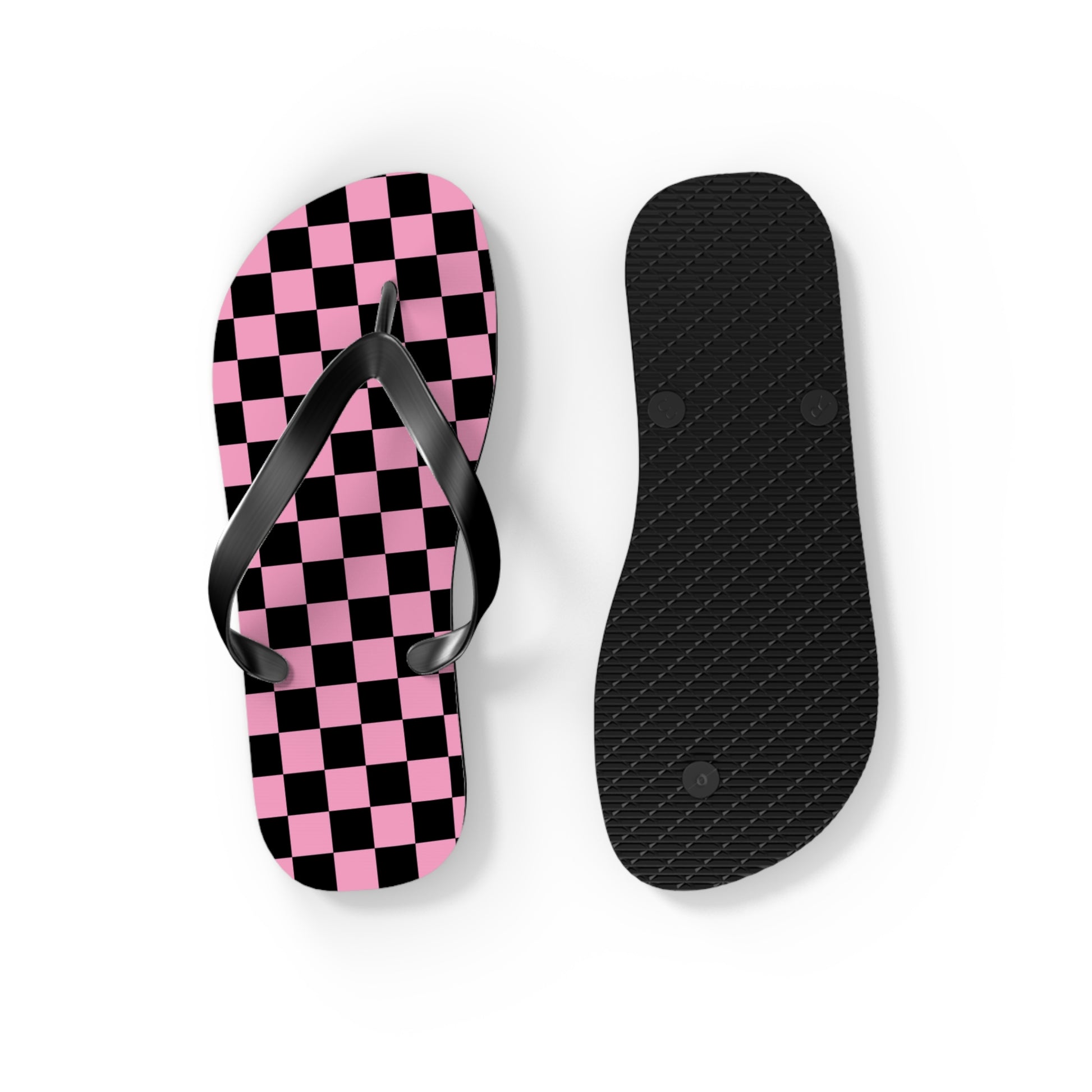 Checkerboard Black and Pink Flip Flops, Artsulli - Art is Long, Life is Short, Shoes, , , , , , , 