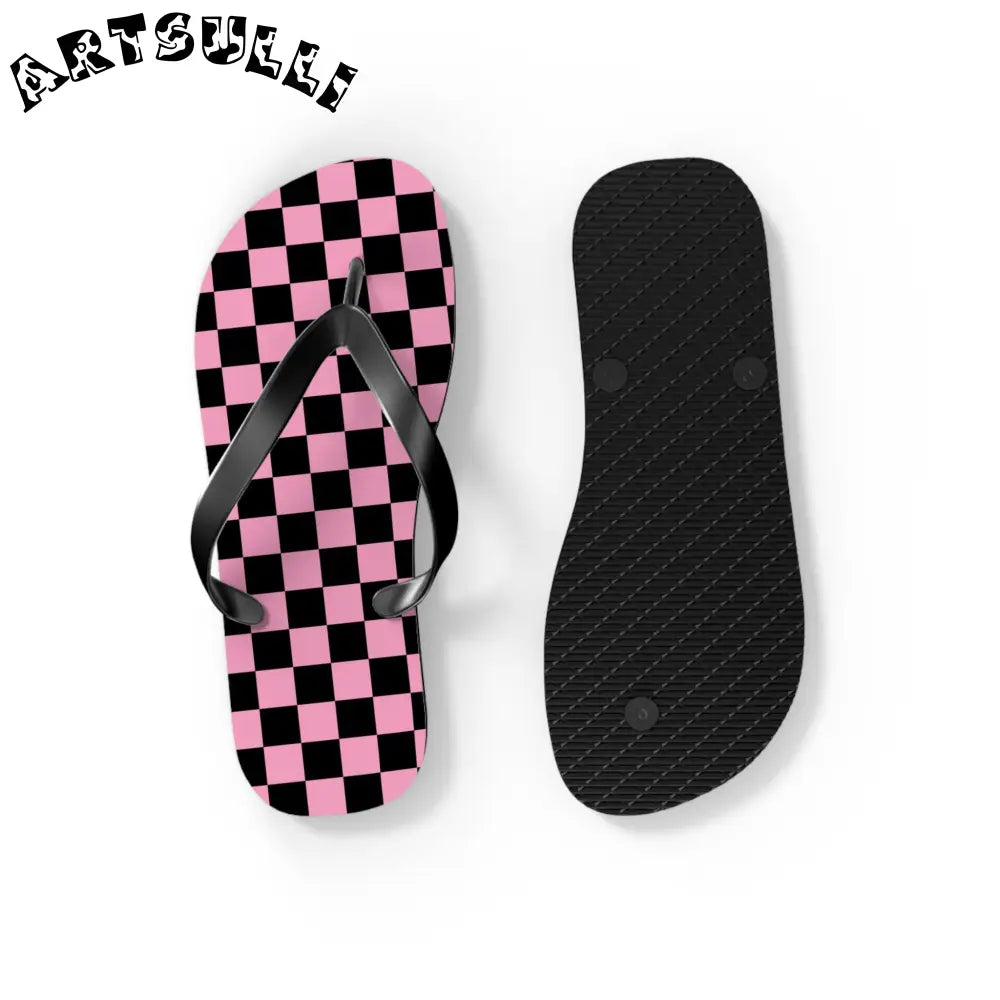 JAKKOUTTHEBXX Checkerboard Black and Pink Flip Flops JAKKOUTTHEBXX