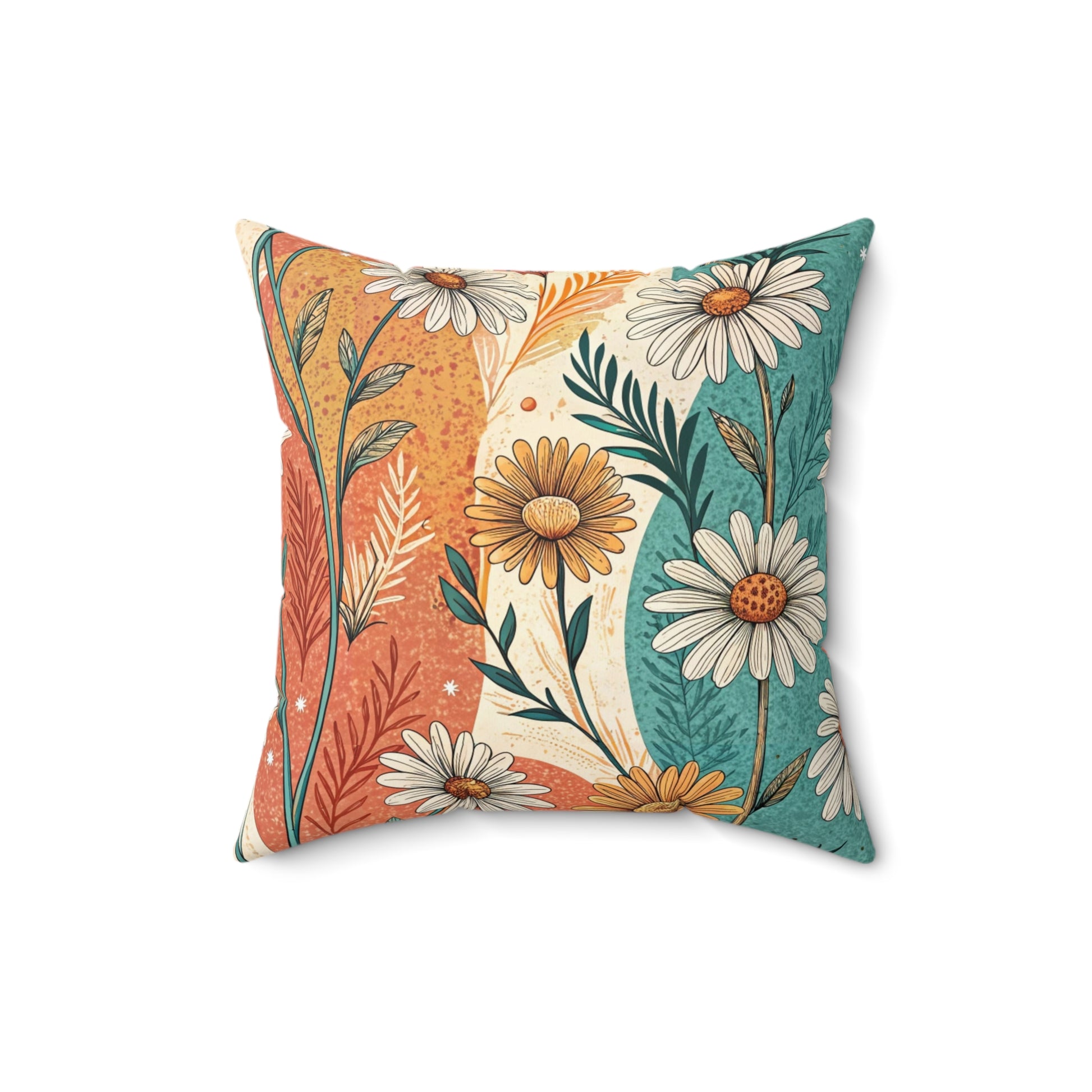 Retro Daisy Dream Spun Polyester Square Pillow, Artsulli - Art is Long, Life is Short, Home Decor, , , , , , , 