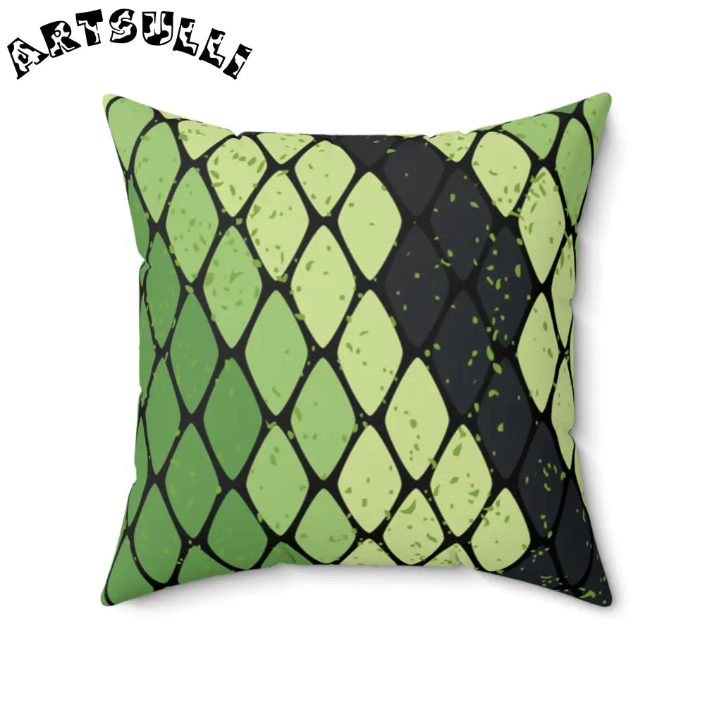 JAKKOUTTHEBXX Snake Skin Green and Black Faux Suede Square Pillow