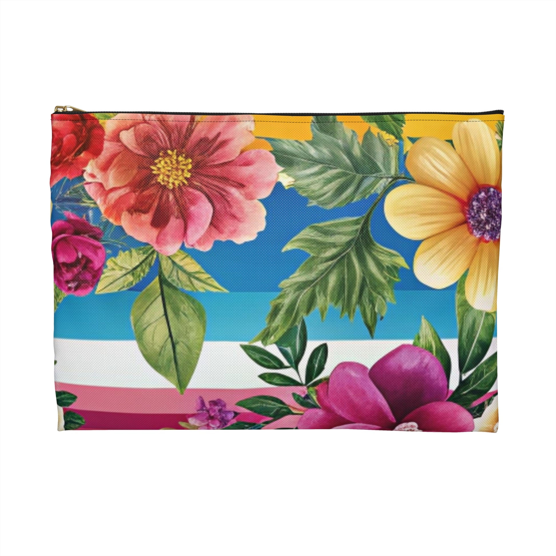 Floral Stripe 4K Accessory Pouch, Artsulli - Art is Long, Life is Short, Bags, , , , , , , 