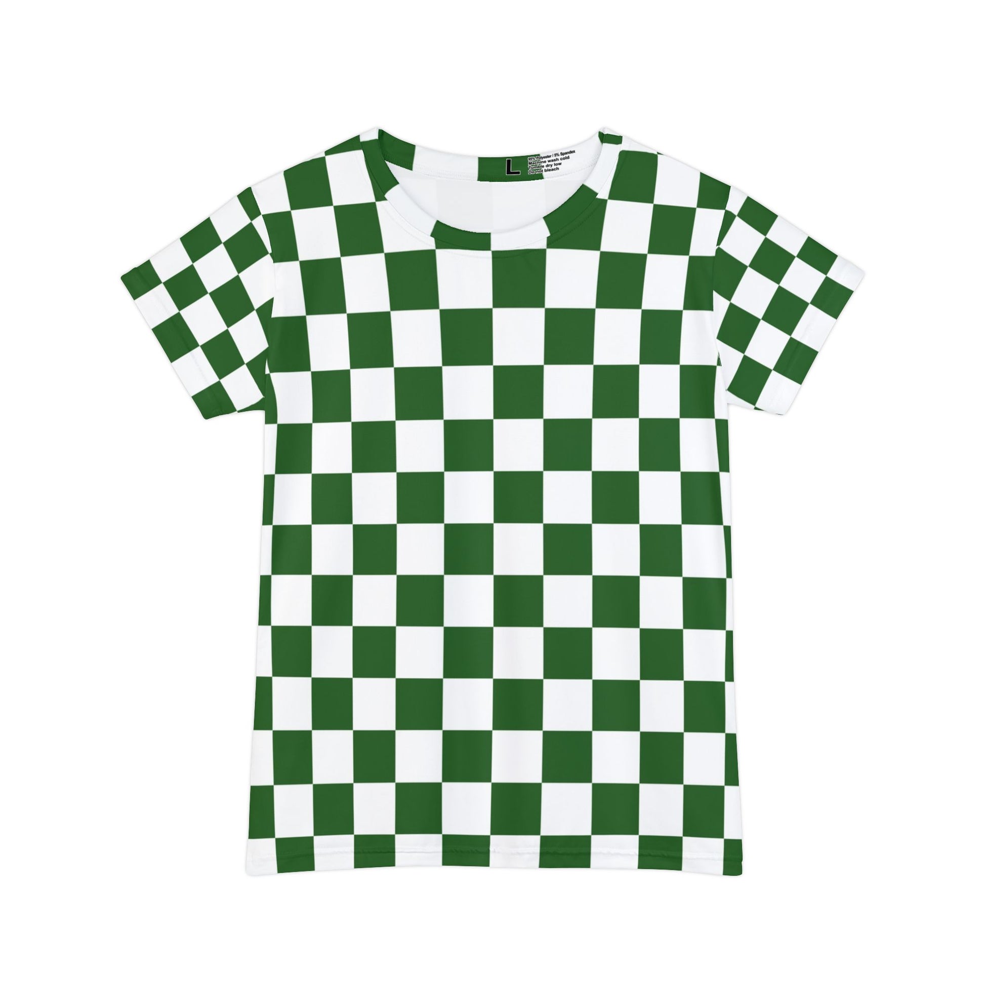 Checkerboard White and Dark Green Women's Short Sleeve Shirt (AOP), Artsulli - Art is Long, Life is Short, All Over Prints, Size, XS, , , , , 95024489433645151630