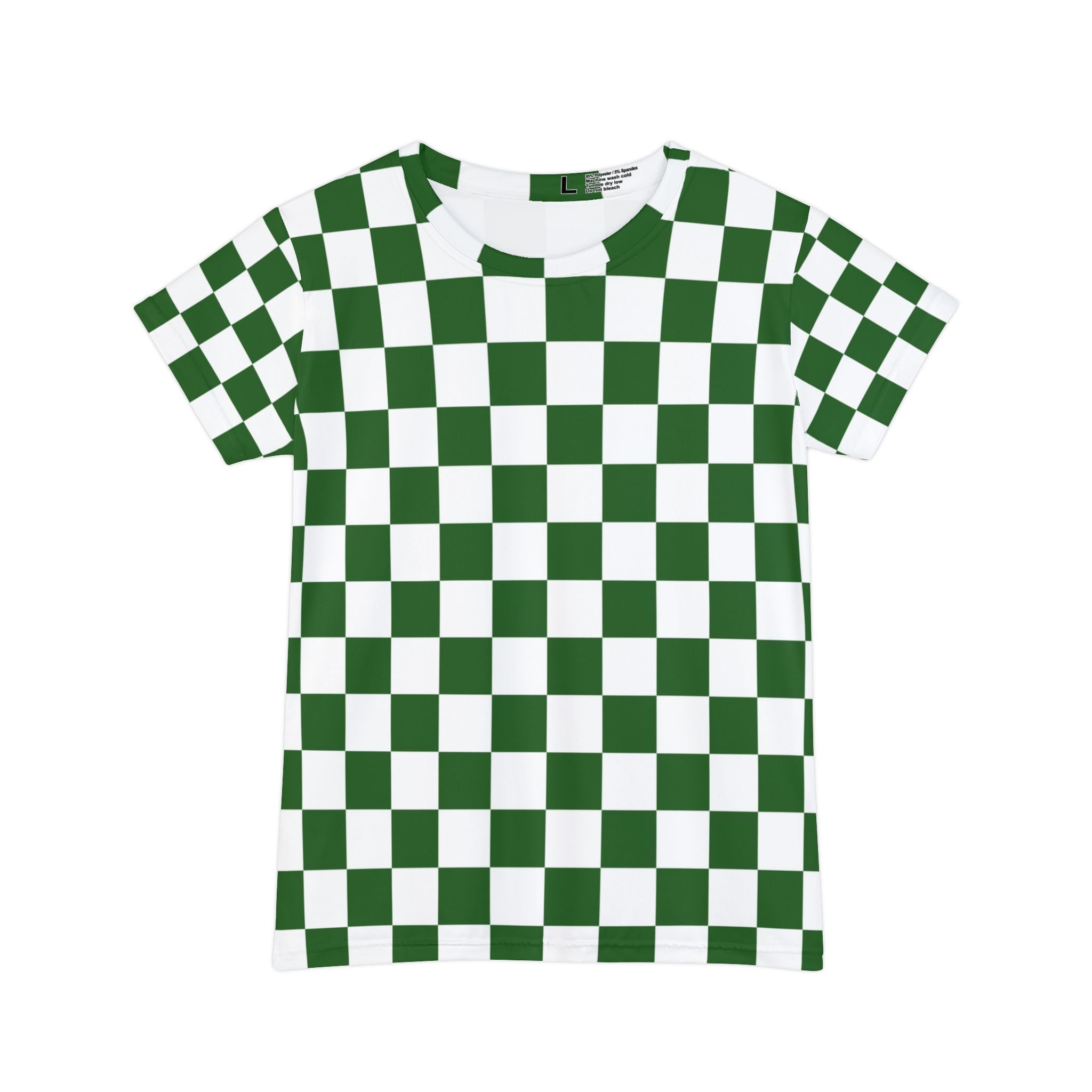 Checkerboard White and Dark Green Women's Short Sleeve Shirt (AOP), Artsulli - Art is Long, Life is Short, All Over Prints, Size, XS, , , , , 95024489433645151630