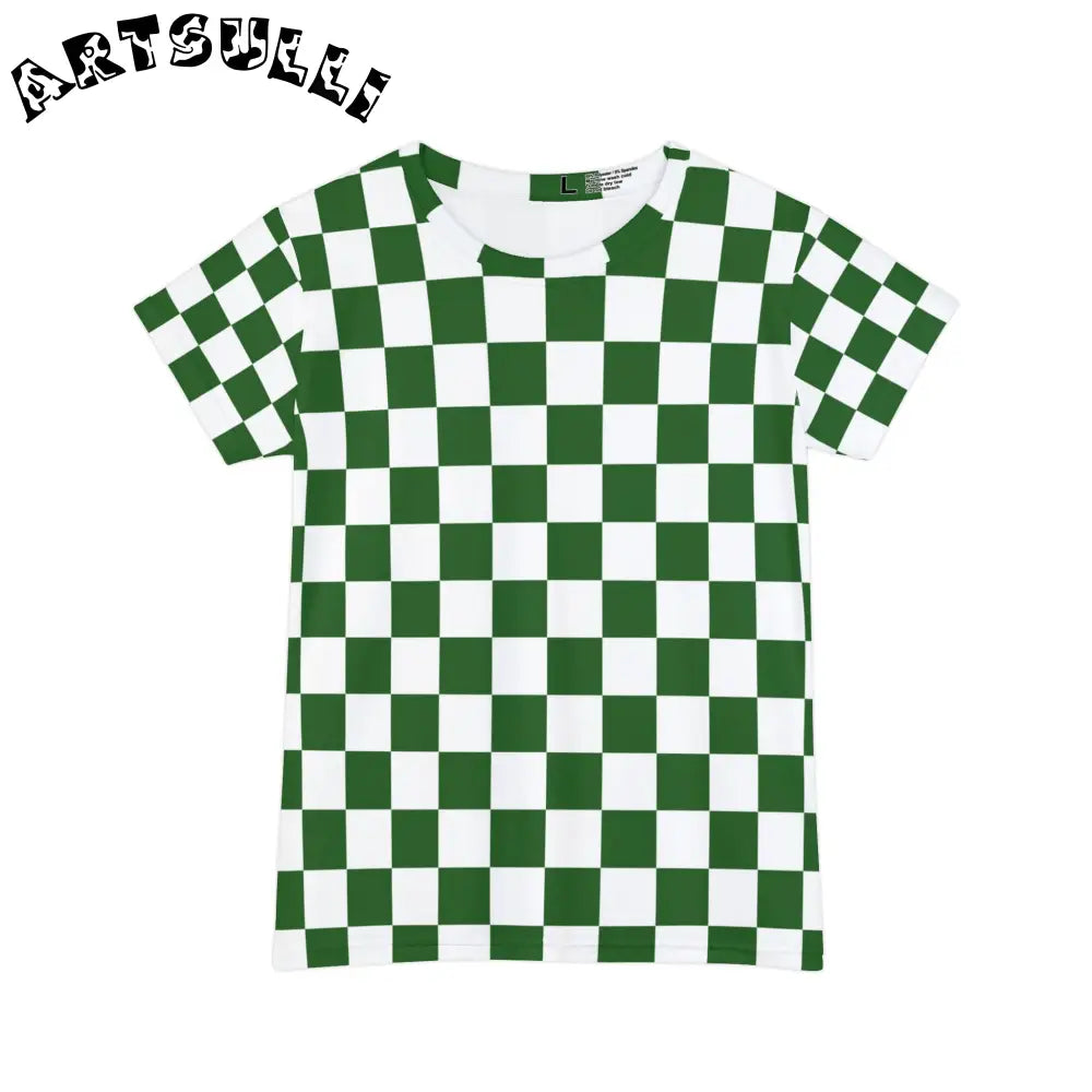 JAKKOUTTHEBXX Checkerboard White and Dark Green Women’s Short Sleeve