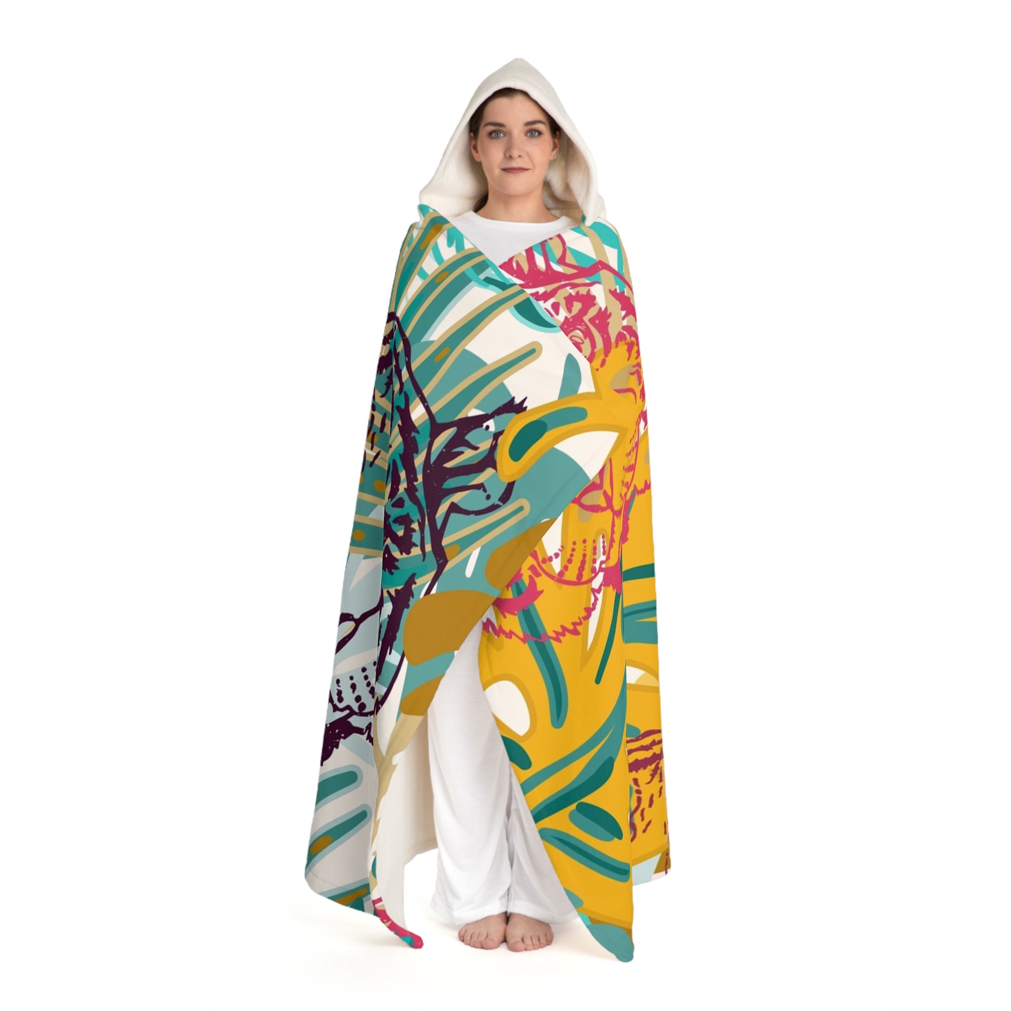 Tropical Jungle Tigers Brown and Green Hooded Sherpa Fleece Blanket, Artsulli - Art is Long, Life is Short, All Over Prints, , , , , , , 