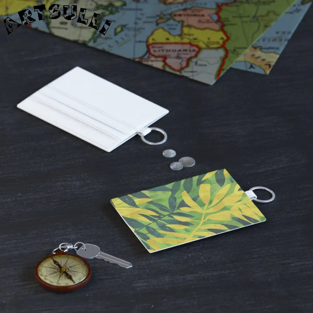JAKKOUTTHEBXX Tropical Leaf Faux Leather Card Holder JAKKOUTTHEBXX