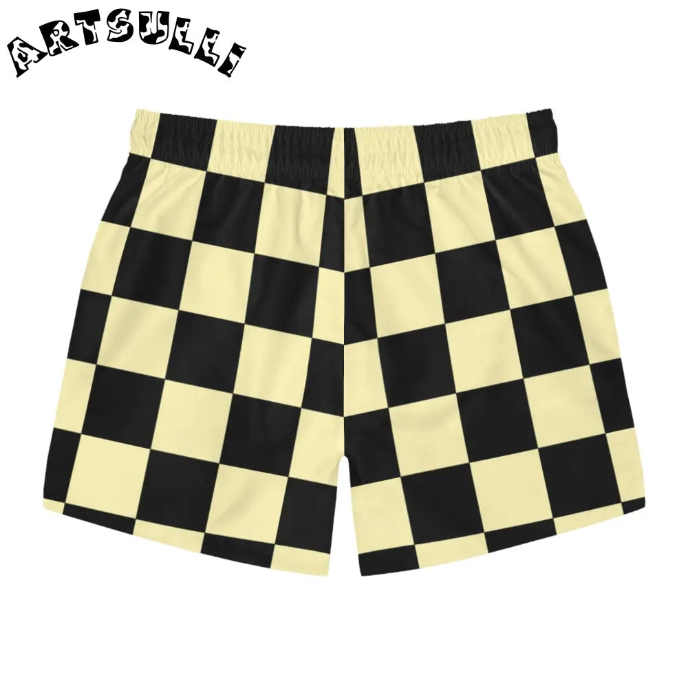 JAKKOUTTHEBXX Checkerboard Black and Yellow Swim Trunks (AOP)