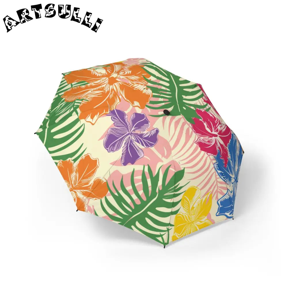 Blooming Tropical Flowers Semi-Automatic Foldable Umbrella, Artsulli - Art is Long, Life is Short, Accessories, Size, One size, , , , , 32834910312623856295