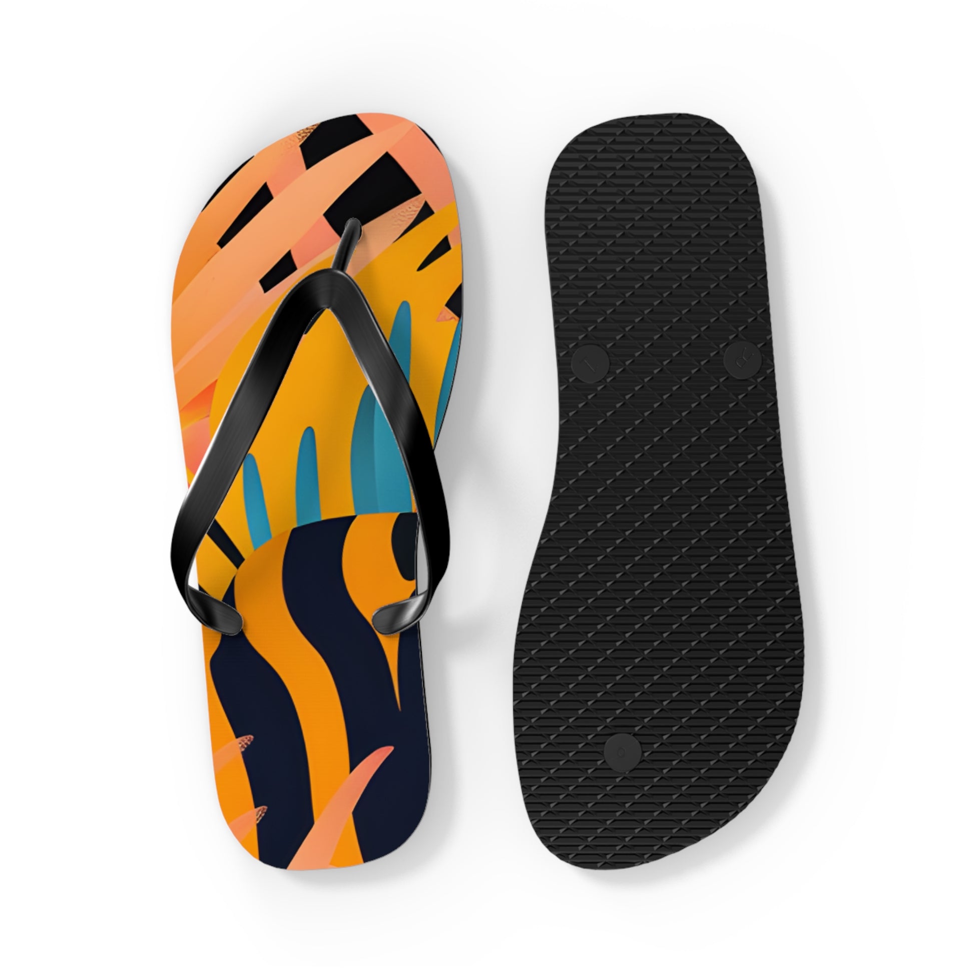 Palm Leaves x Zebra Stripes x  Tiger Stripes Orange and Blue Flip Flops, Artsulli - Art is Long, Life is Short, Shoes, , , , , , , 