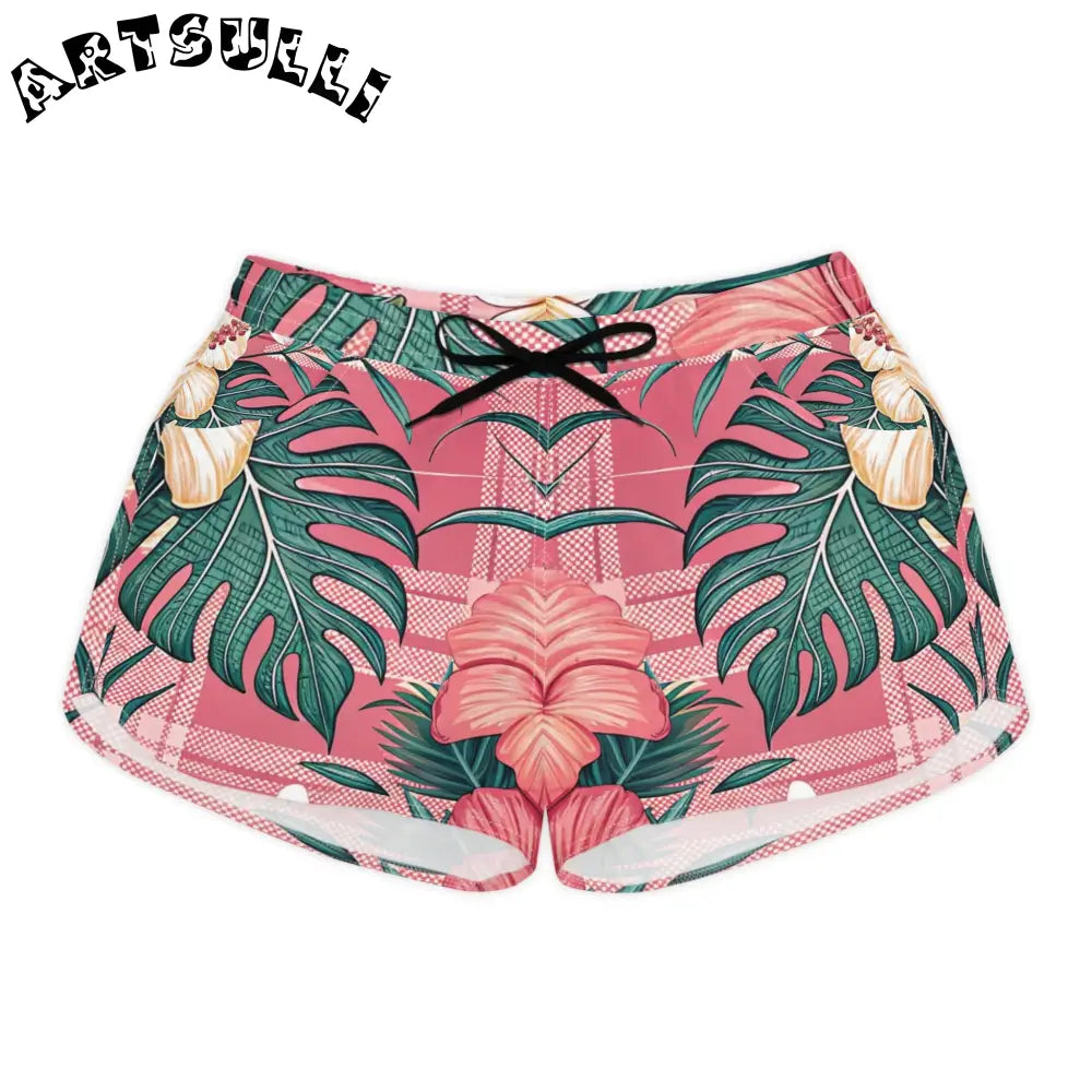 JAKKOUTTHEBXX Plaid x Floral Burgundy Women’s Casual Shorts (AOP)