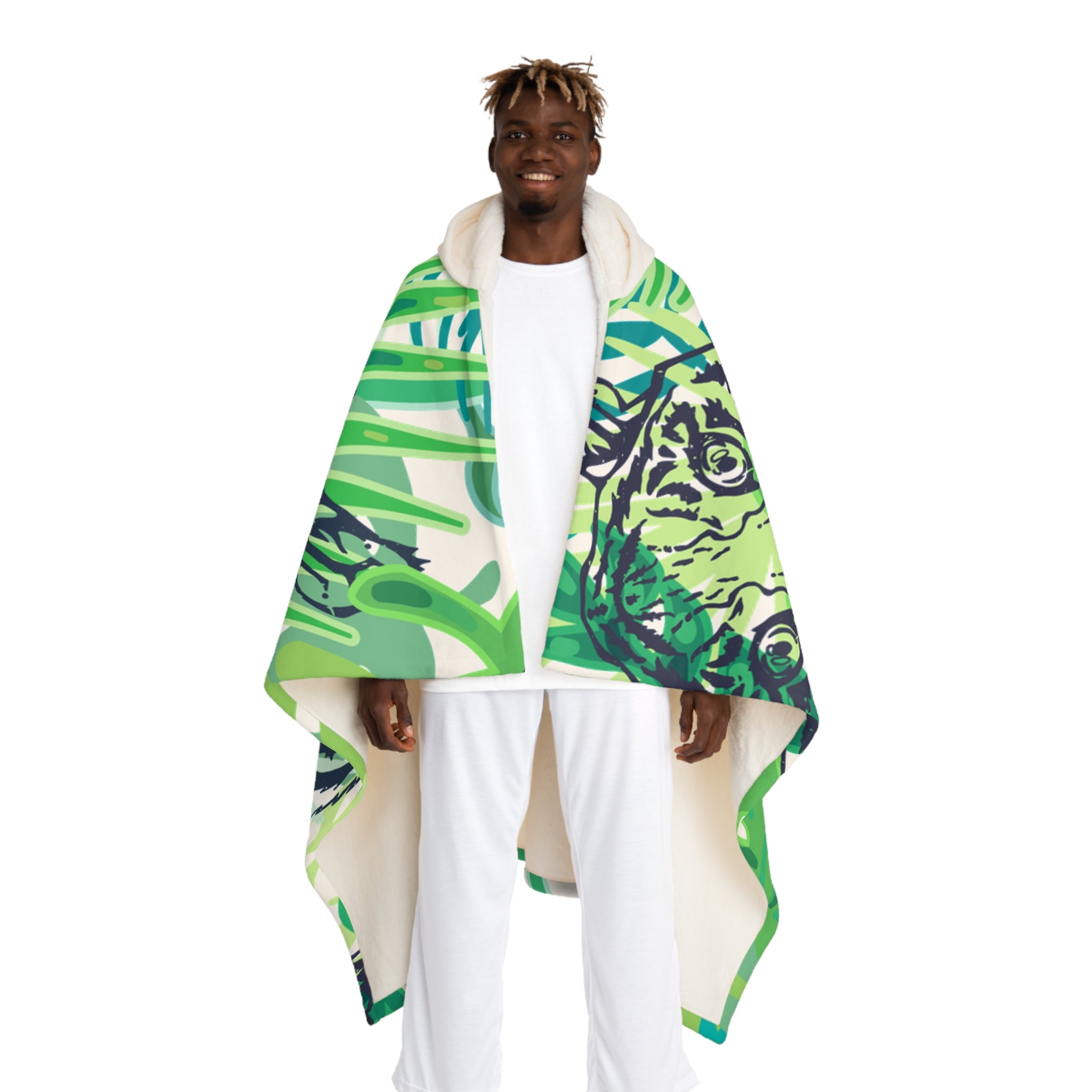 Tropical Jungle Tigers Green Hooded Sherpa Fleece Blanket, Artsulli - Art is Long, Life is Short, All Over Prints, Size, One size, Color, Cream, , , 14793108098719