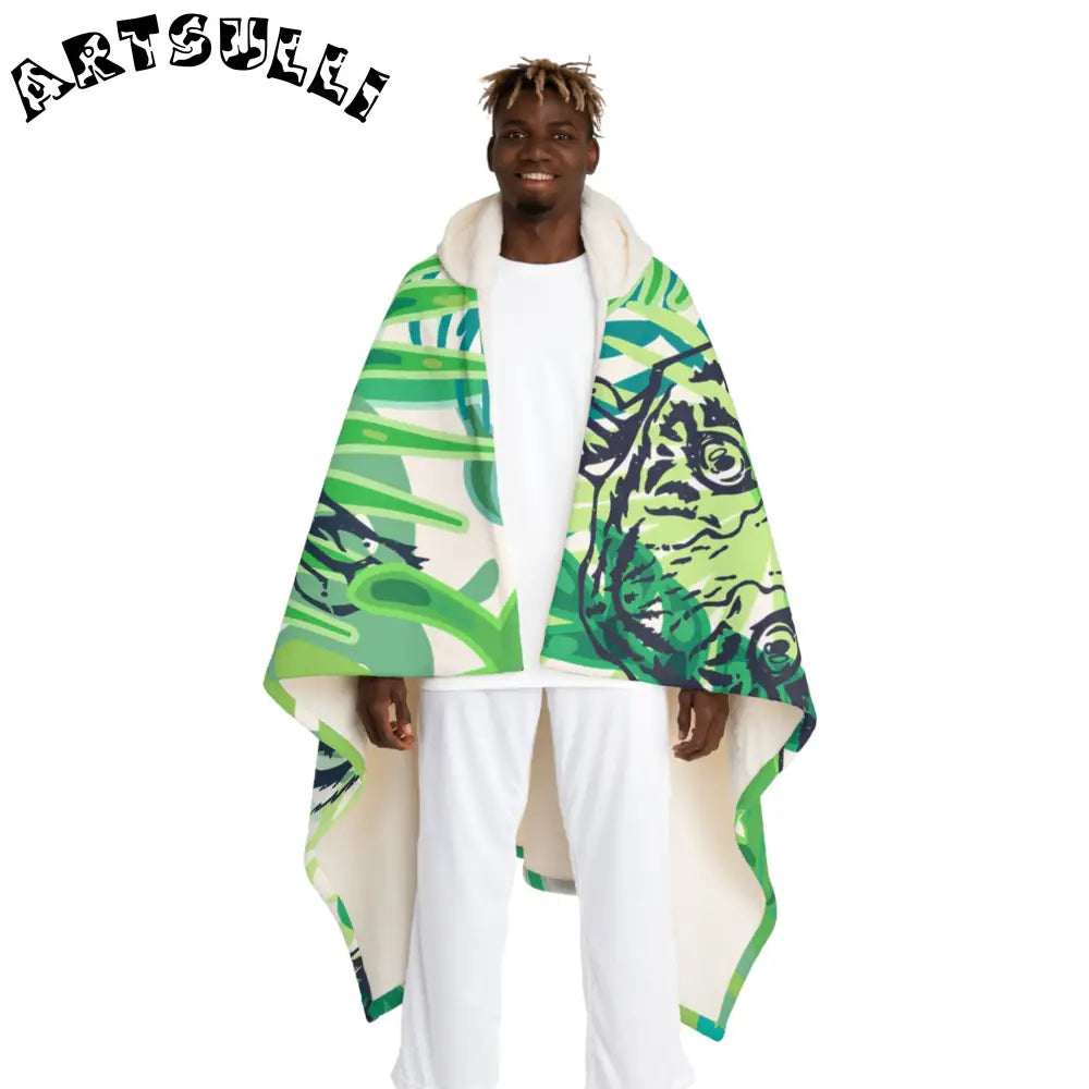 JAKKOUTTHEBXX Tropical Jungle Tigers Green Hooded Sherpa Fleece